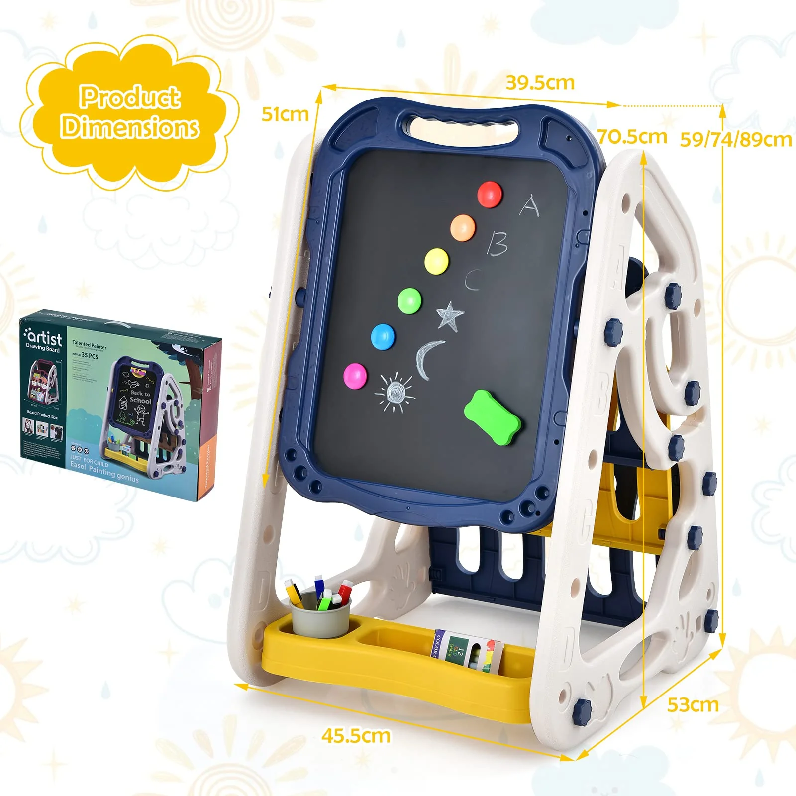 BABY JOY 3 in 1 Kids Art Easel, Double Sided Whiteboard & Chalkboard w/Book Storage Rack - Image 4