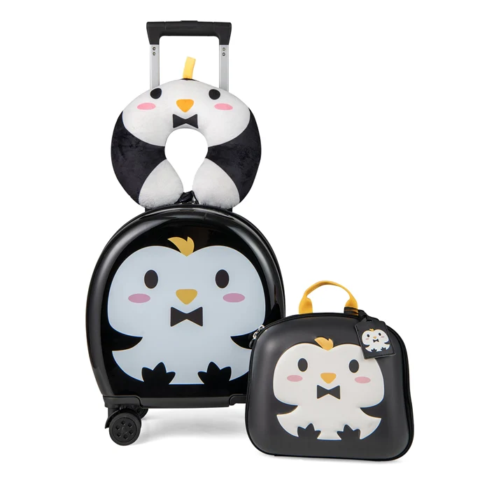 BABY JOY 4 Pieces Kids Luggage Set, Kids Rolling Suitcase Set w/14” Carry-on Hardside Spinner Toddler Luggage - Image 10