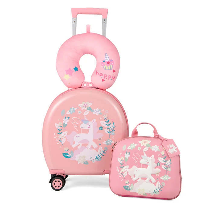 BABY JOY 4 Pieces Kids Luggage Set, Kids Rolling Suitcase Set w/14” Carry-on Hardside Spinner Toddler Luggage - Image 11