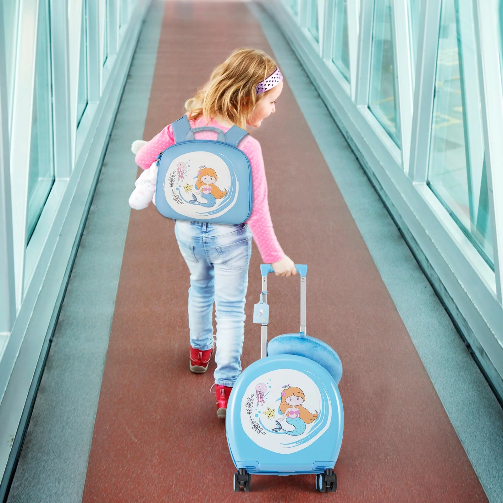 BABY JOY 4 Pieces Kids Luggage Set, Kids Rolling Suitcase Set w/14” Carry-on Hardside Spinner Toddler Luggage - Image 2
