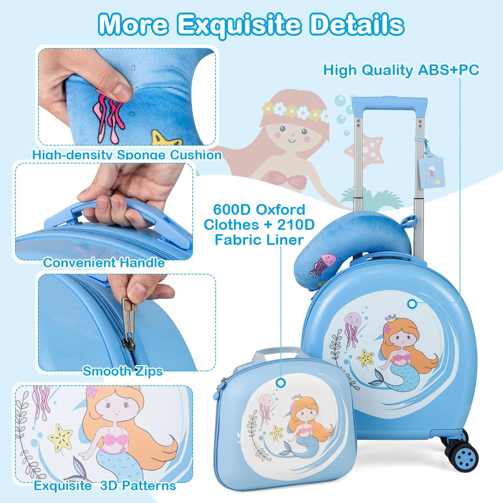 BABY JOY 4 Pieces Kids Luggage Set, Kids Rolling Suitcase Set w/14” Carry-on Hardside Spinner Toddler Luggage - Image 8