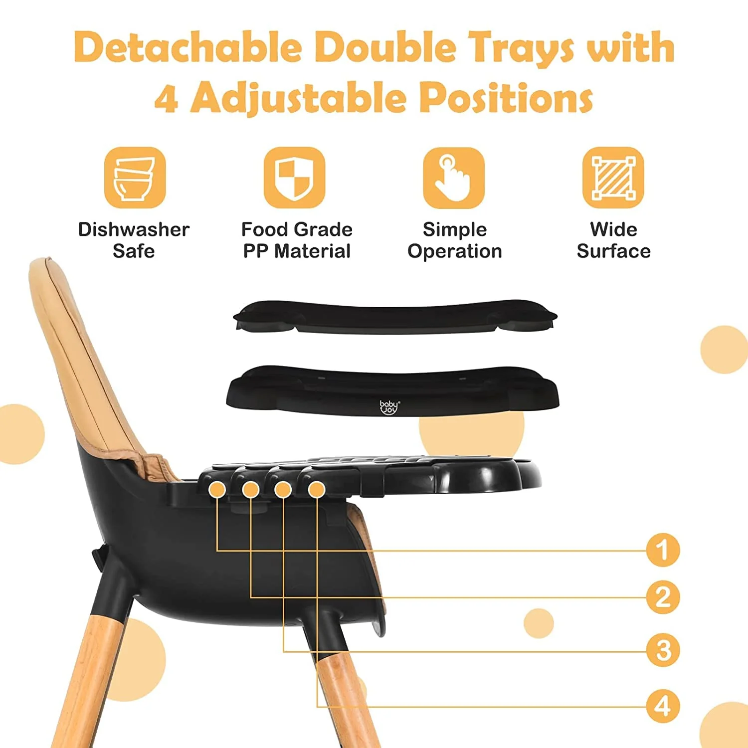 BABY JOY 5 in 1 High Chair, Convertible High Chairs for Babies and Toddlers/Booster Seat/Table and Chair Set - Image 5