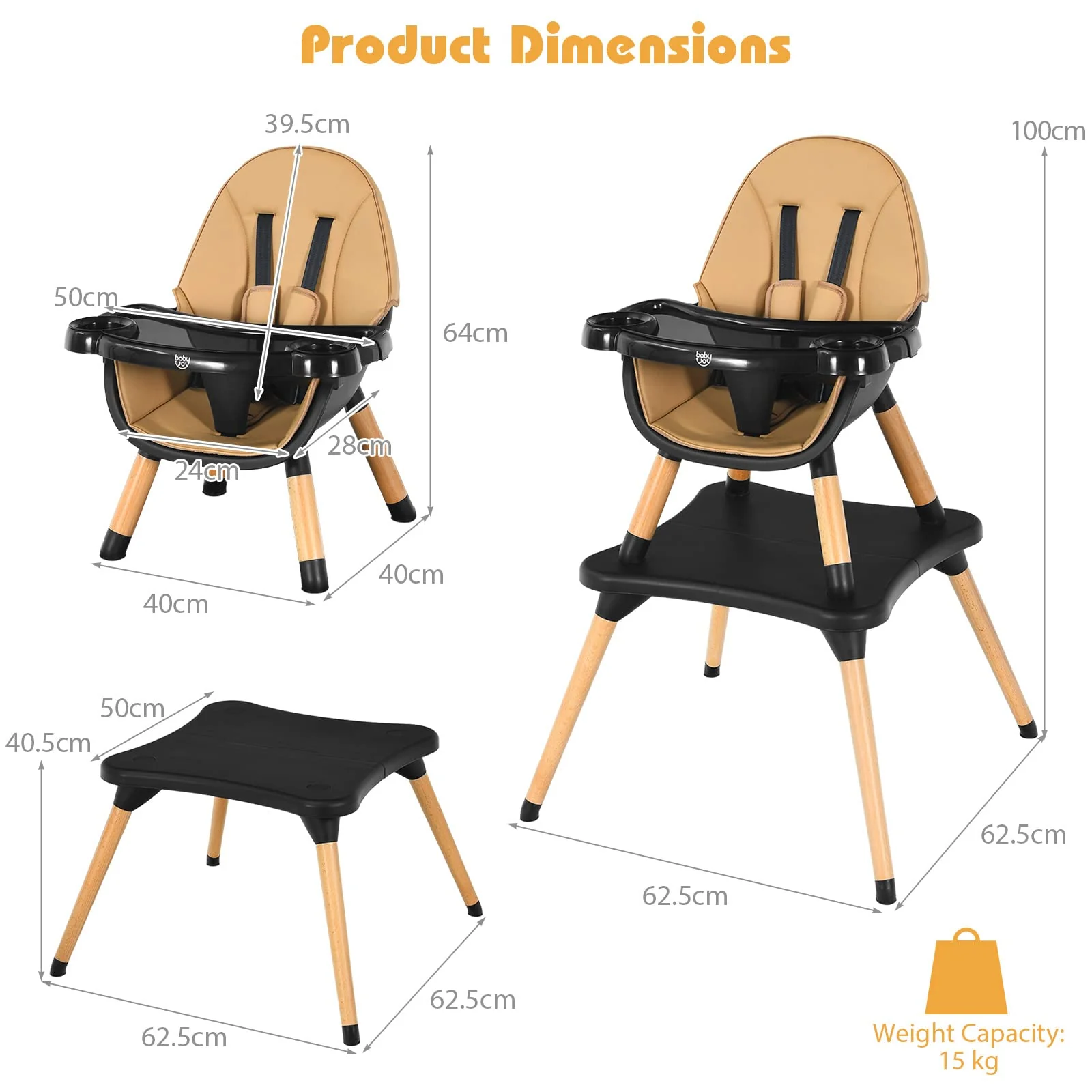 BABY JOY 5 in 1 High Chair, Convertible High Chairs for Babies and Toddlers/Booster Seat/Table and Chair Set - Image 6