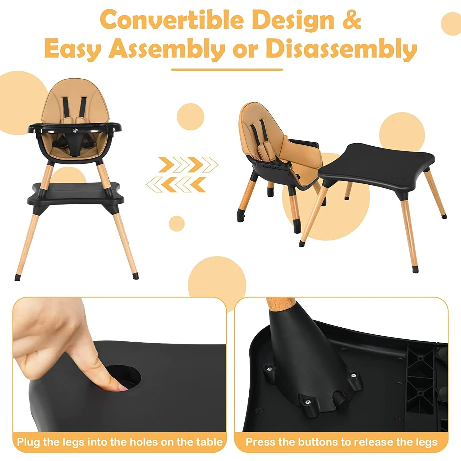 BABY JOY 5 in 1 High Chair, Convertible High Chairs for Babies and Toddlers/Booster Seat/Table and Chair Set - Image 7