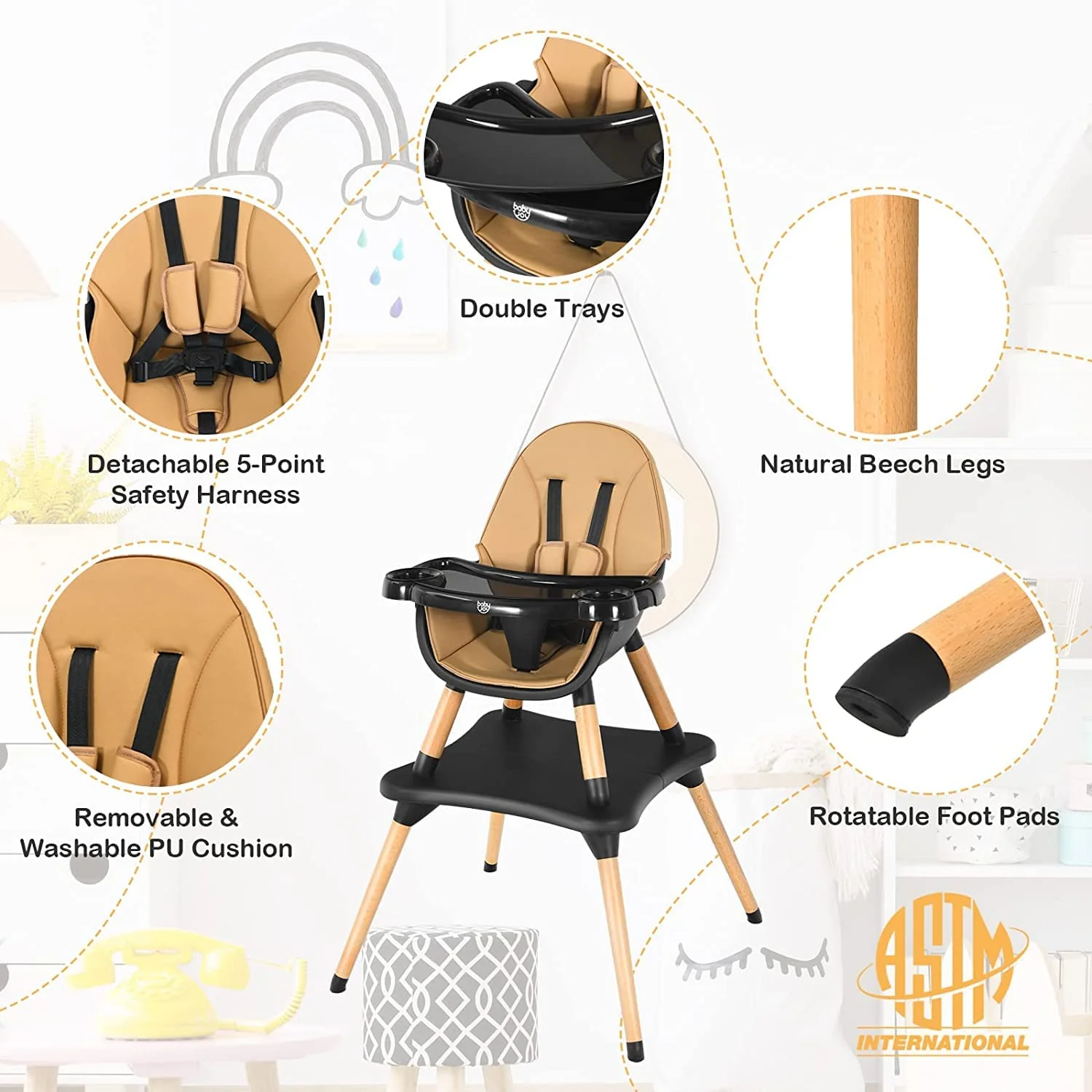 BABY JOY 5 in 1 High Chair, Convertible High Chairs for Babies and Toddlers/Booster Seat/Table and Chair Set - Image 8
