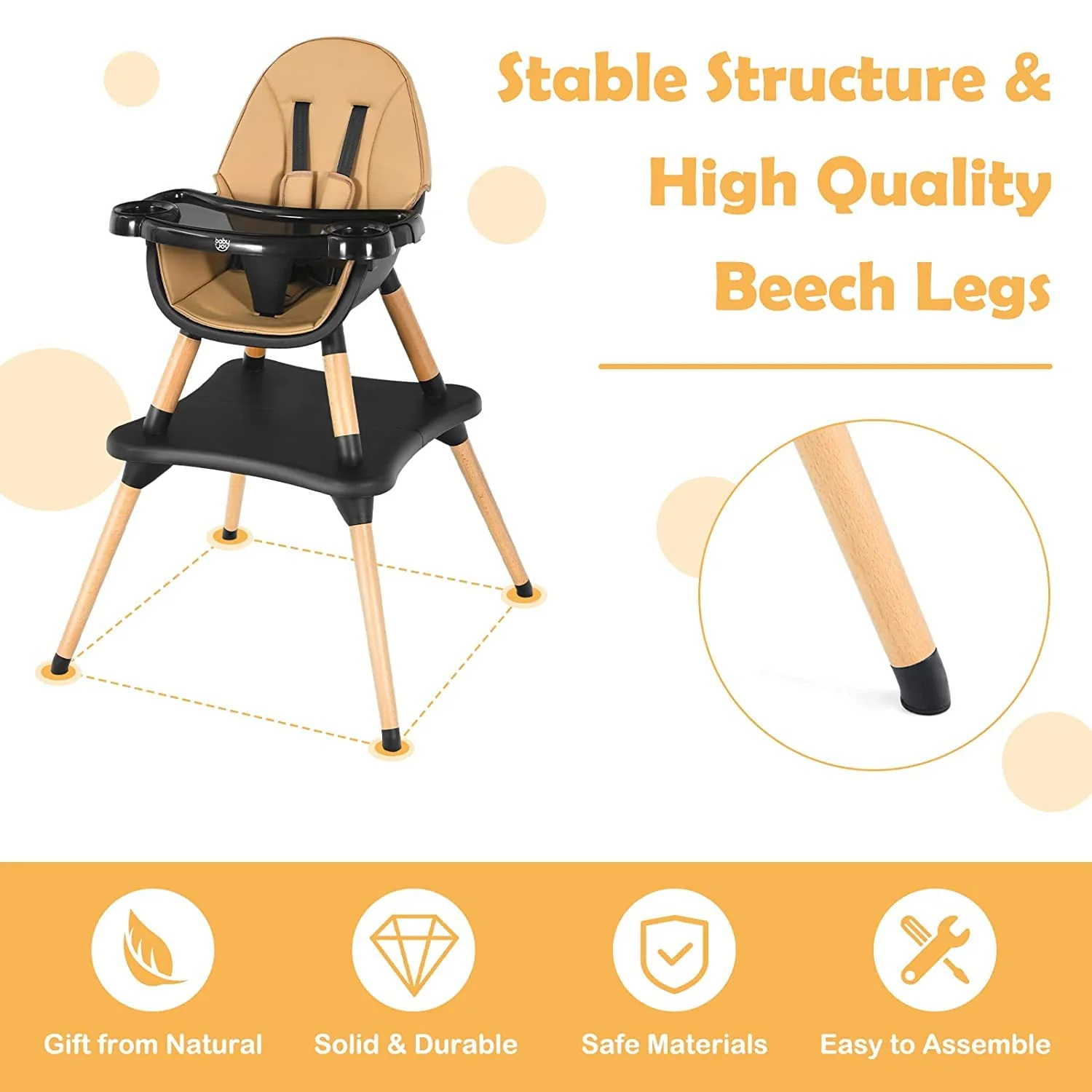BABY JOY 5 in 1 High Chair, Convertible High Chairs for Babies and Toddlers/Booster Seat/Table and Chair Set - Image 9
