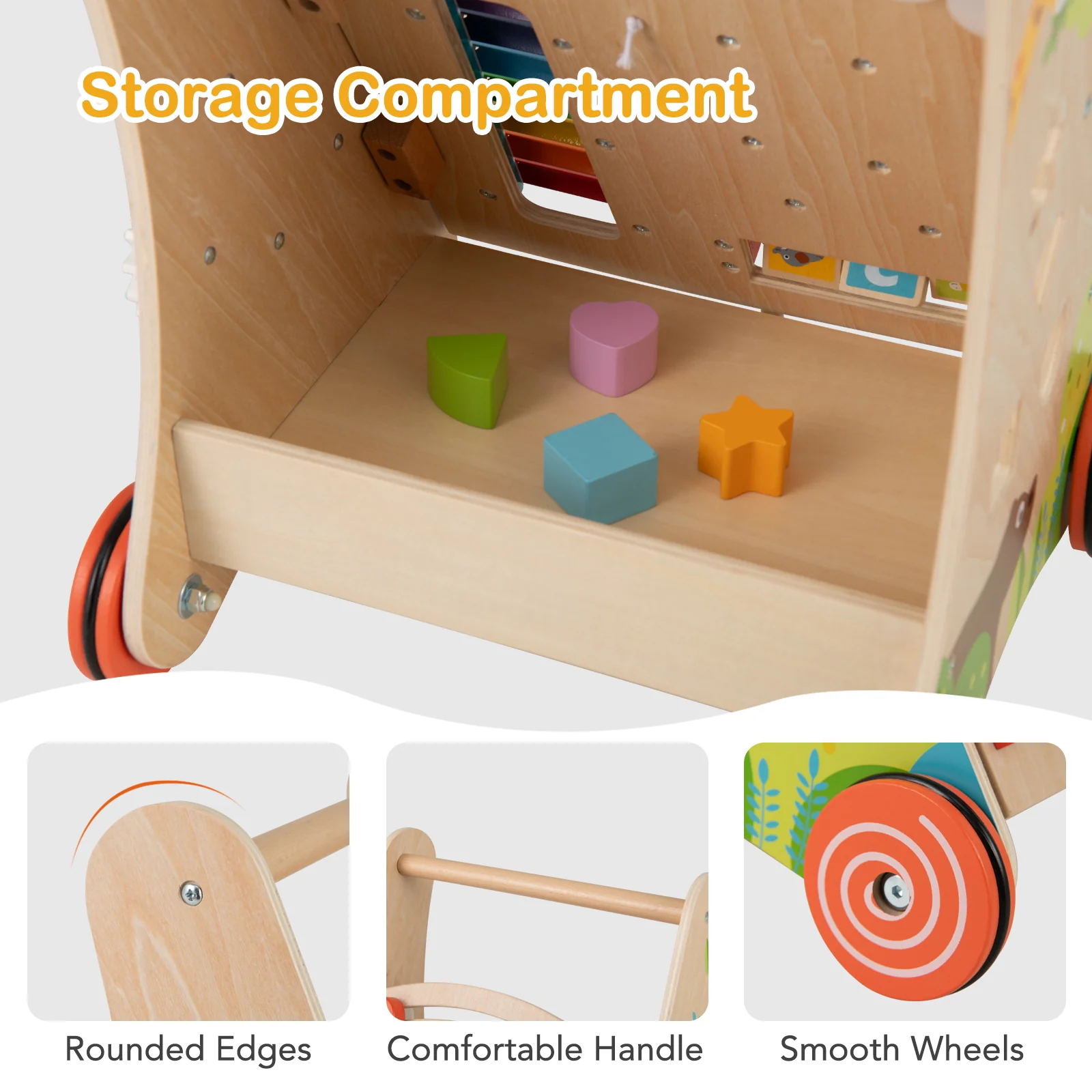 BABY JOY All-in-1 Wooden Baby Walker, Baby Push Walker with Handle - Image 8