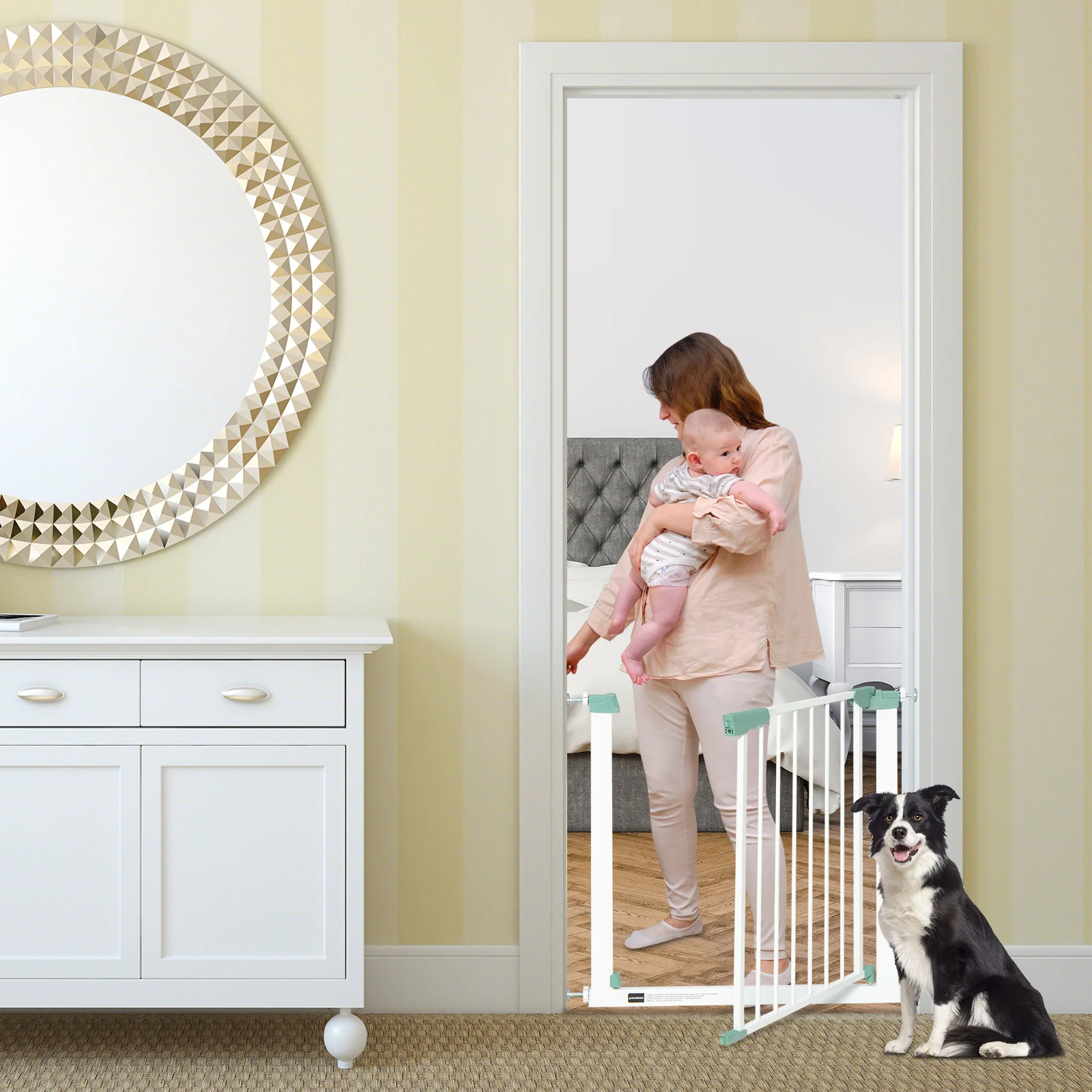 BABY JOY Baby Gate 76-132 cm, Auto Close Safety Banister for Kids and Pets - Image 10