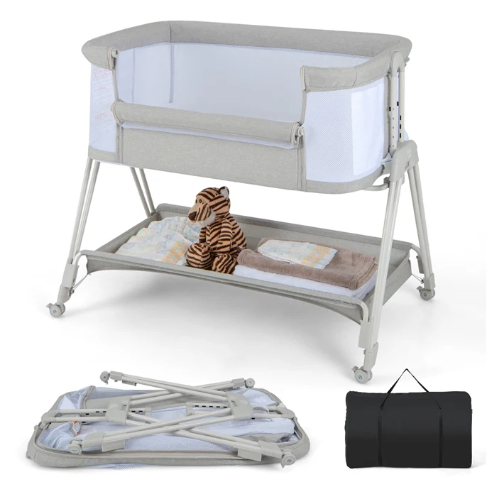 BABY JOY Baby Cot Bed Crib Portable Bassinet Bedside Sleeper Height Adjustable - Image 9