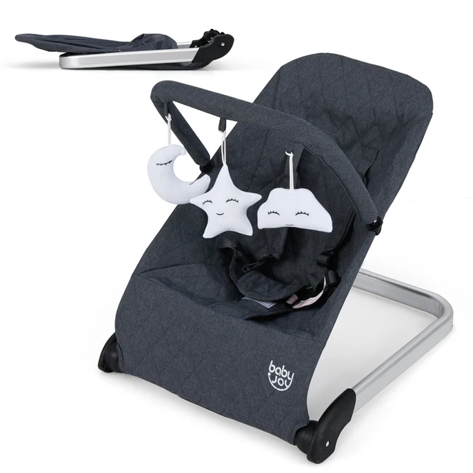 BABY JOY Baby Bouncer, Foldable Baby Rocker with 5-Point Safety Harness - Image 10