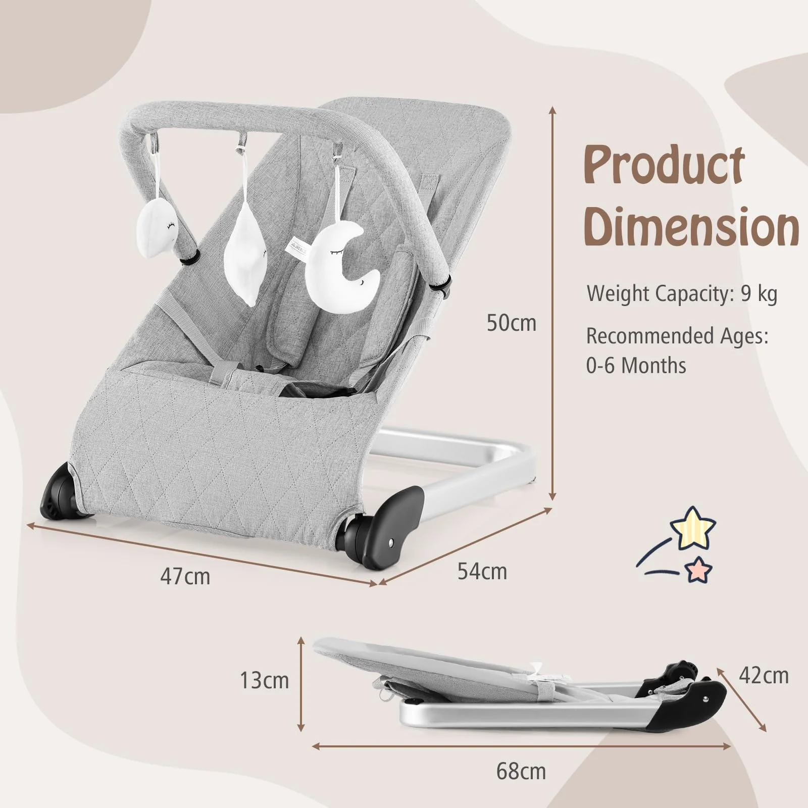 BABY JOY Baby Bouncer, Foldable Baby Rocker with 5-Point Safety Harness - Image 7