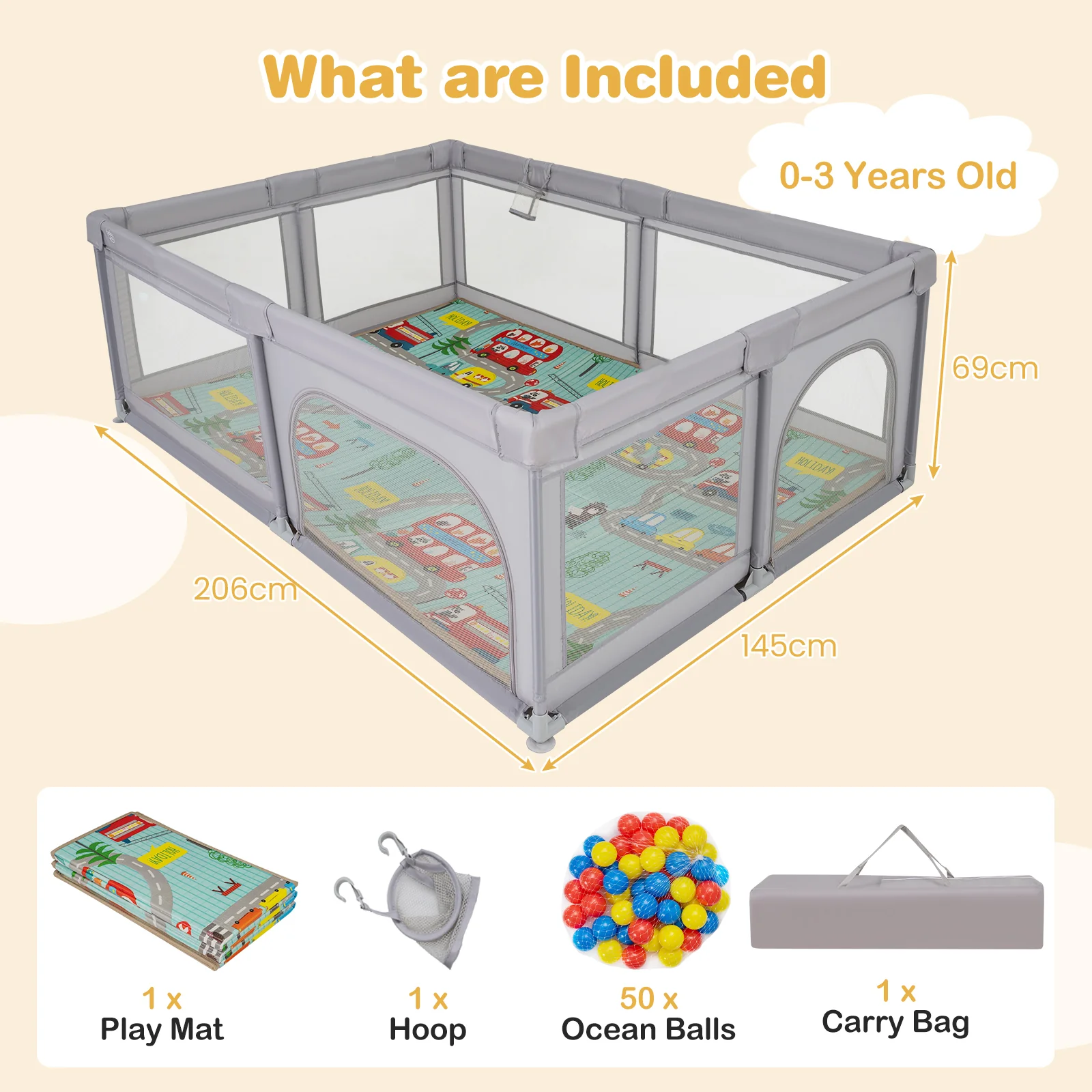 Baby Playpen with Foldable Mat for Infants and Toddlers - Image 3