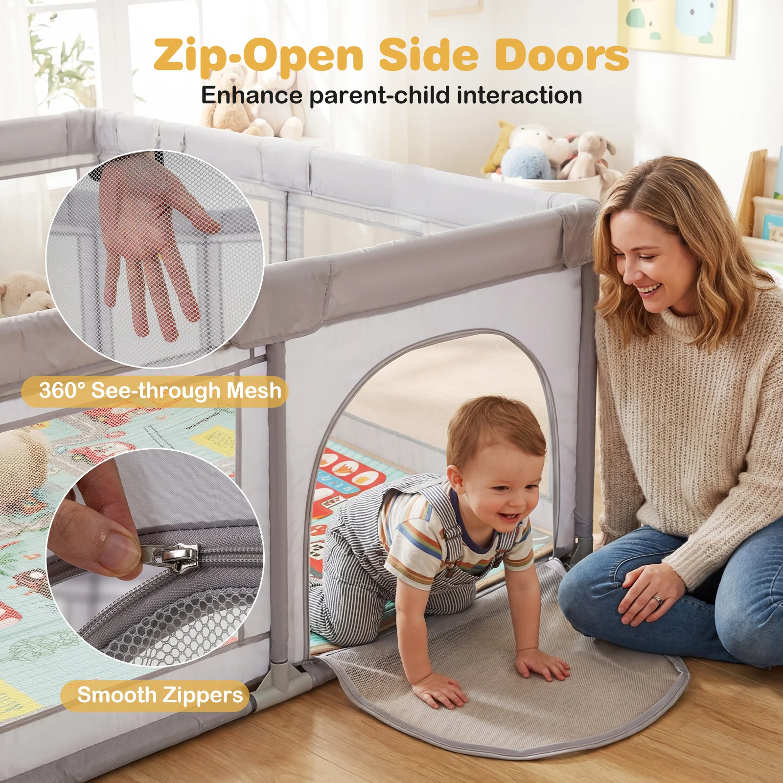 Baby Playpen with Foldable Mat for Infants and Toddlers - Image 4