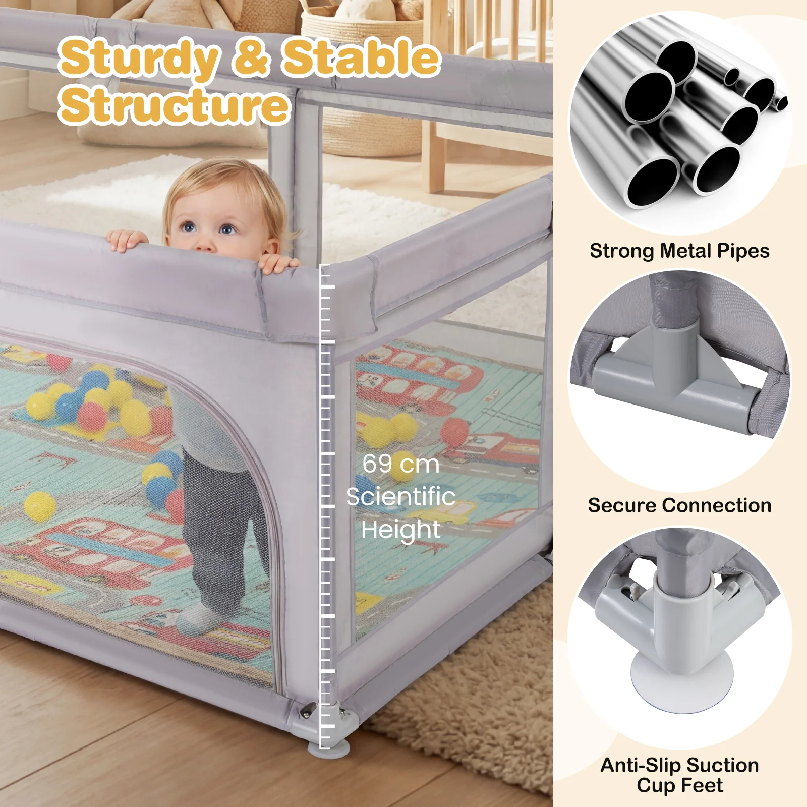 Baby Playpen with Foldable Mat for Infants and Toddlers - Image 6