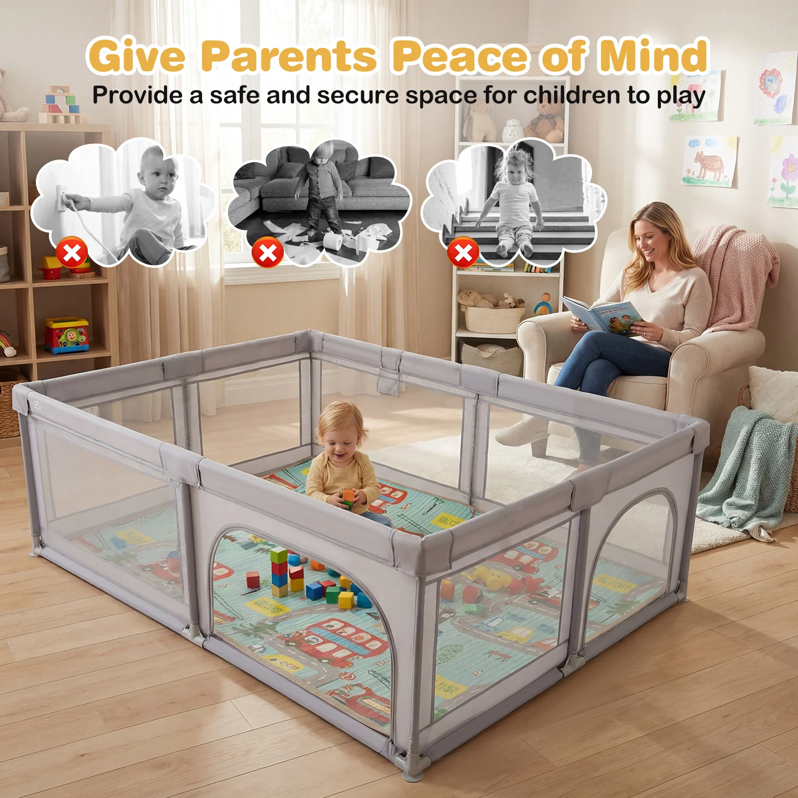 Baby Playpen with Foldable Mat for Infants and Toddlers - Image 7