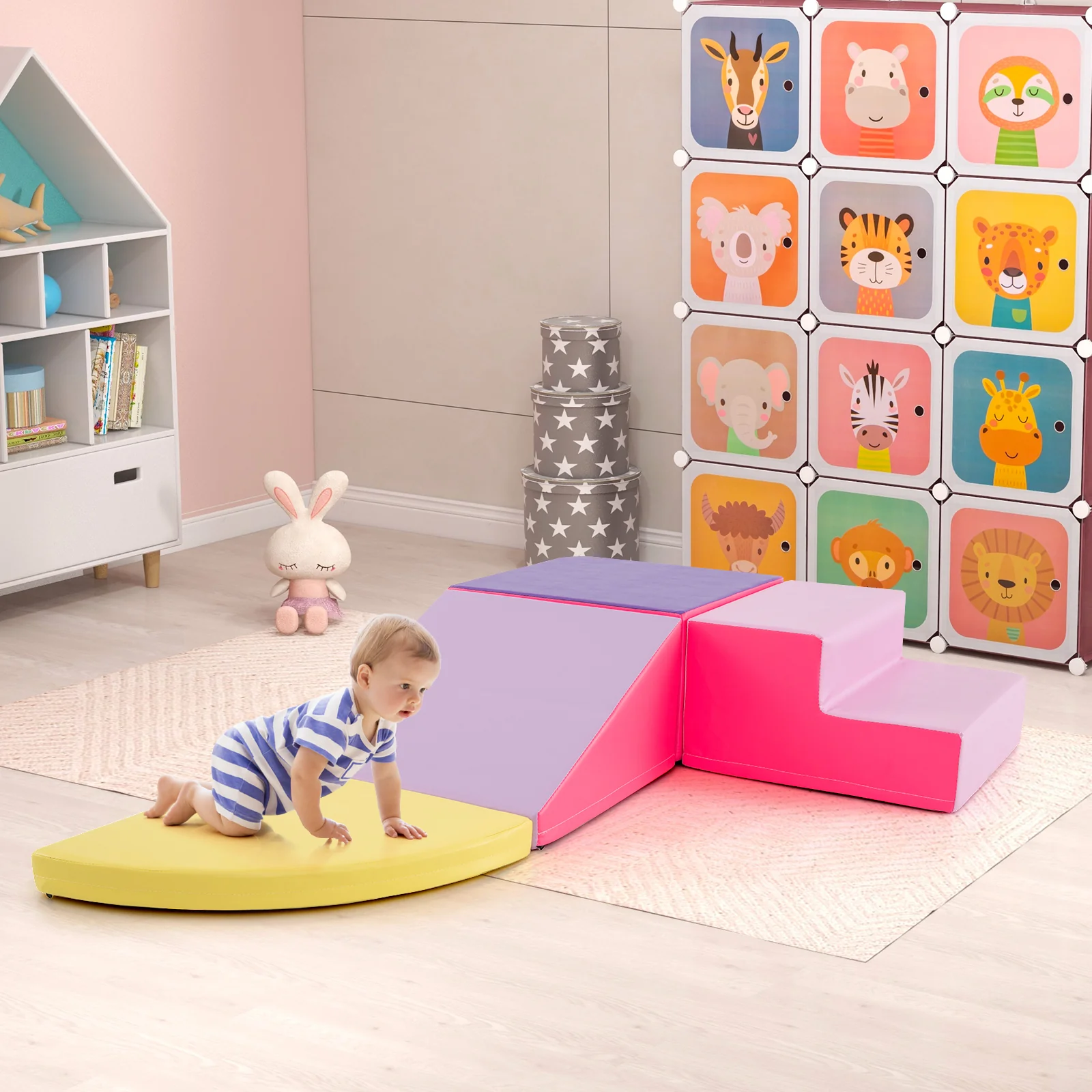 BABY JOY 4-Piece Climb and Crawl Foam Play Set, Soft Toddler Corner Climbing Sliding Blocks - Image 3