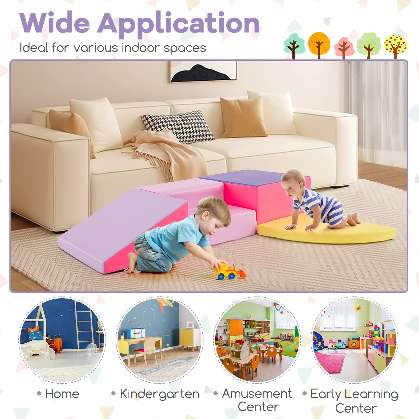 BABY JOY 4-Piece Climb and Crawl Foam Play Set, Soft Toddler Corner Climbing Sliding Blocks - Image 8
