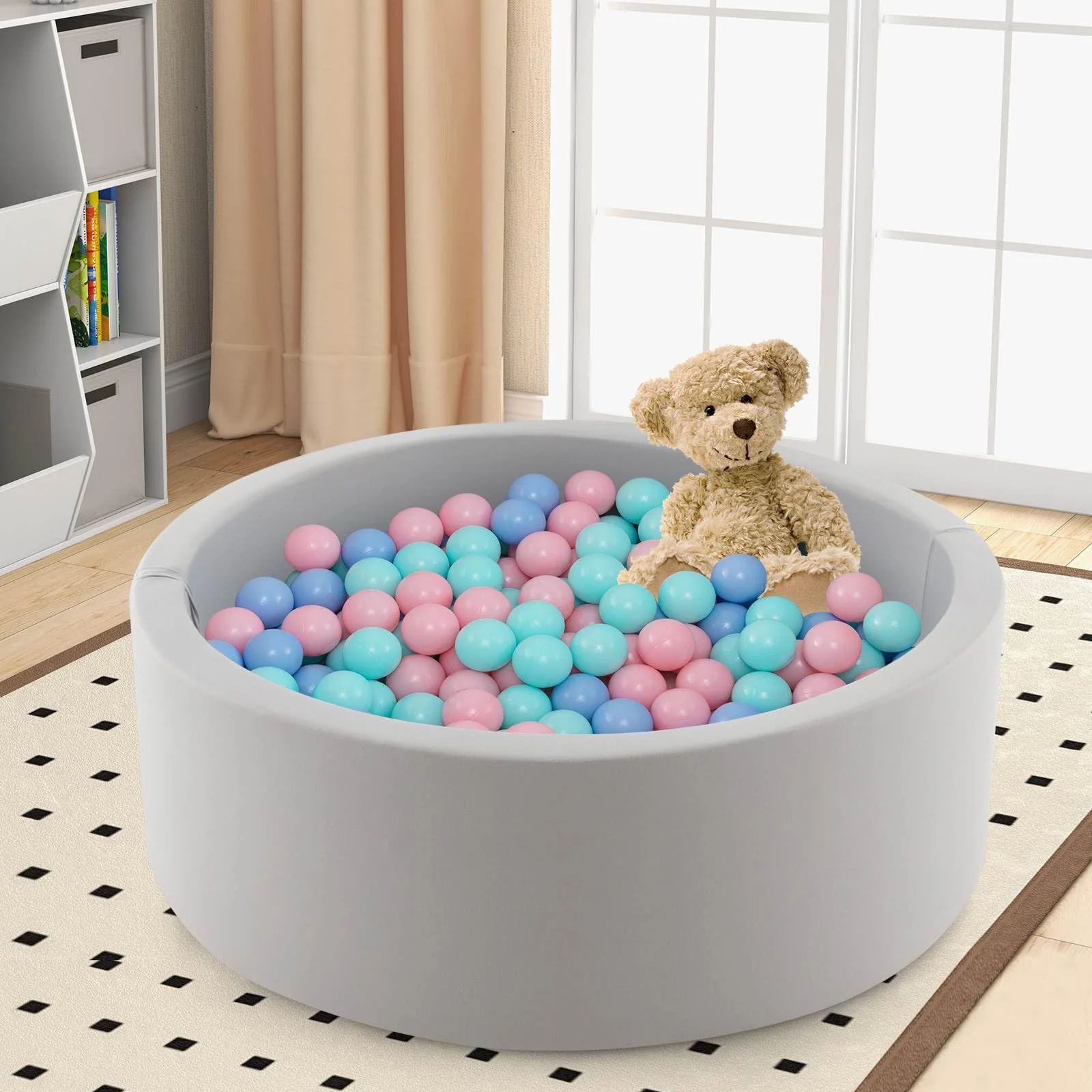 BABY JOY Foam Ball Pit for Kids, Soft Round Ball Pool Playpen Fence with 200 Ocean Balls & Storage Bag - Image 3