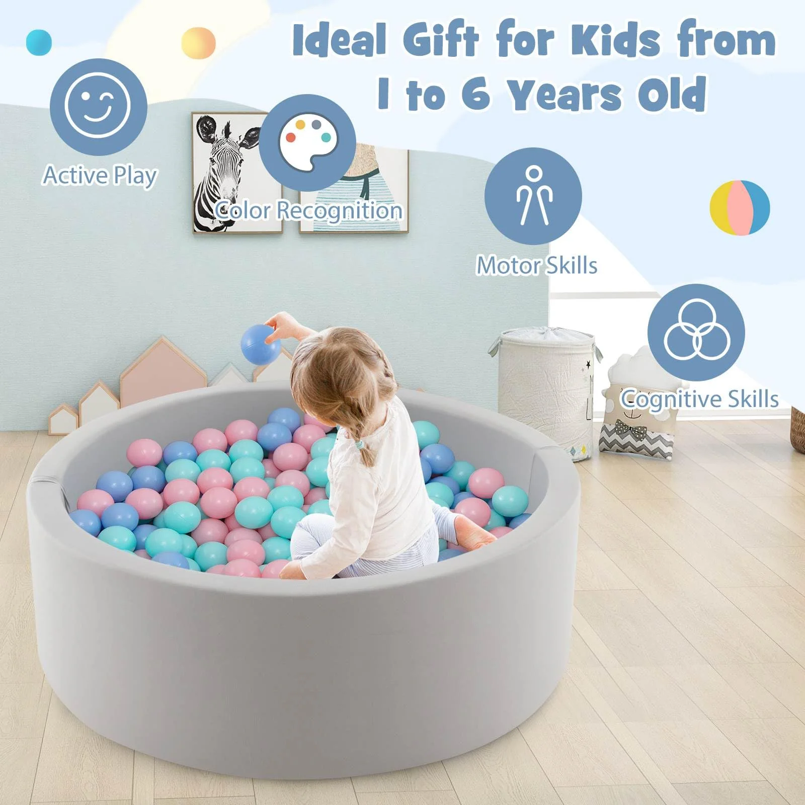 BABY JOY Foam Ball Pit for Kids, Soft Round Ball Pool Playpen Fence with 200 Ocean Balls & Storage Bag - Image 5