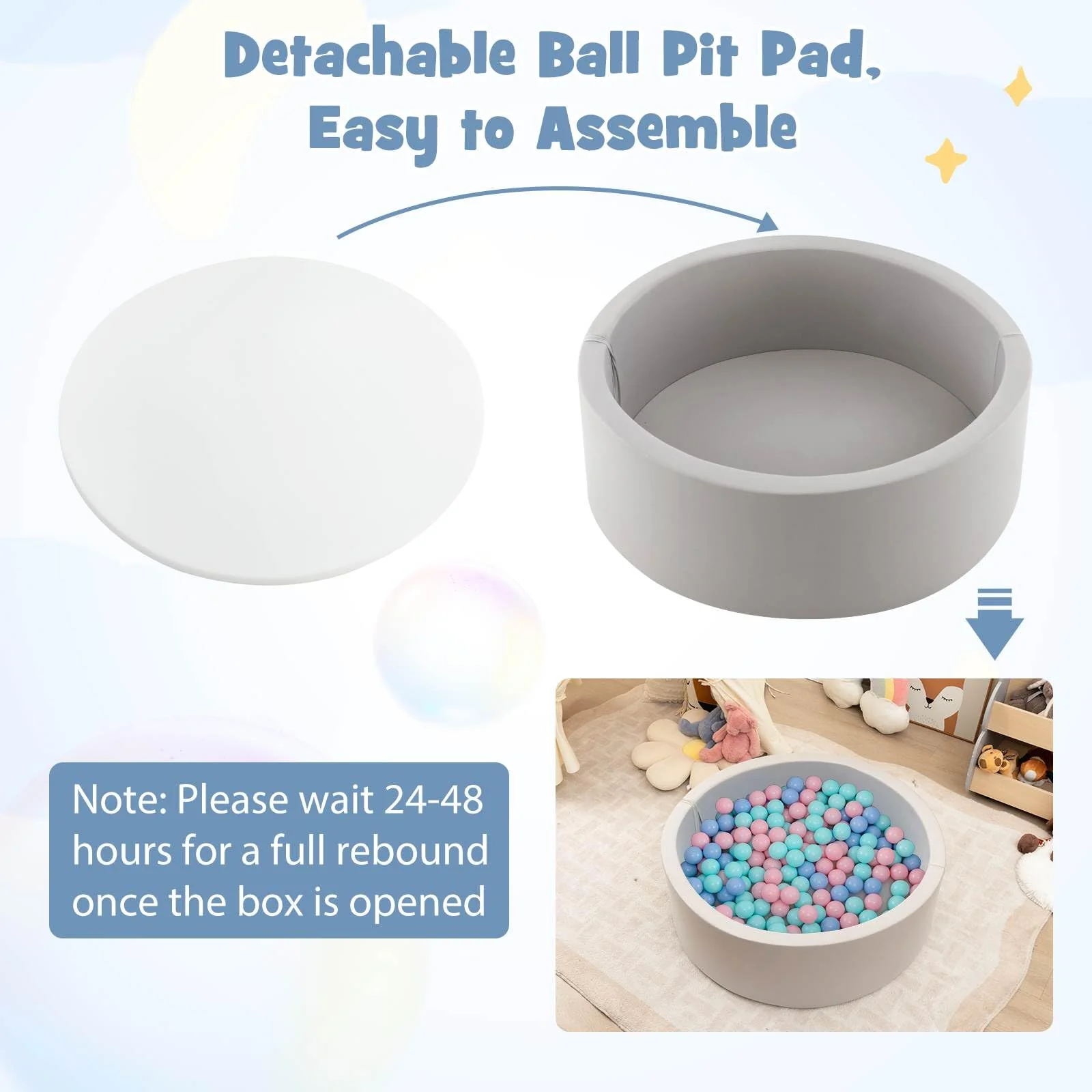 BABY JOY Foam Ball Pit for Kids, Soft Round Ball Pool Playpen Fence with 200 Ocean Balls & Storage Bag - Image 6