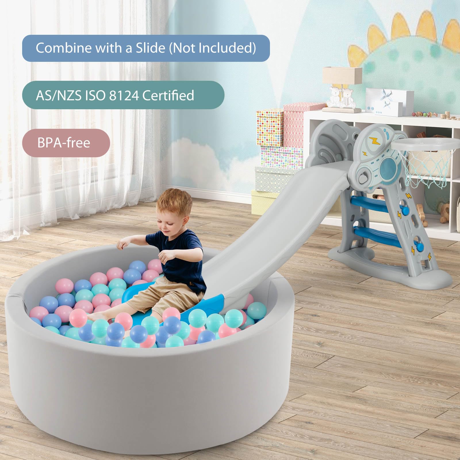 BABY JOY Foam Ball Pit for Kids, Soft Round Ball Pool Playpen Fence with 200 Ocean Balls & Storage Bag - Image 7