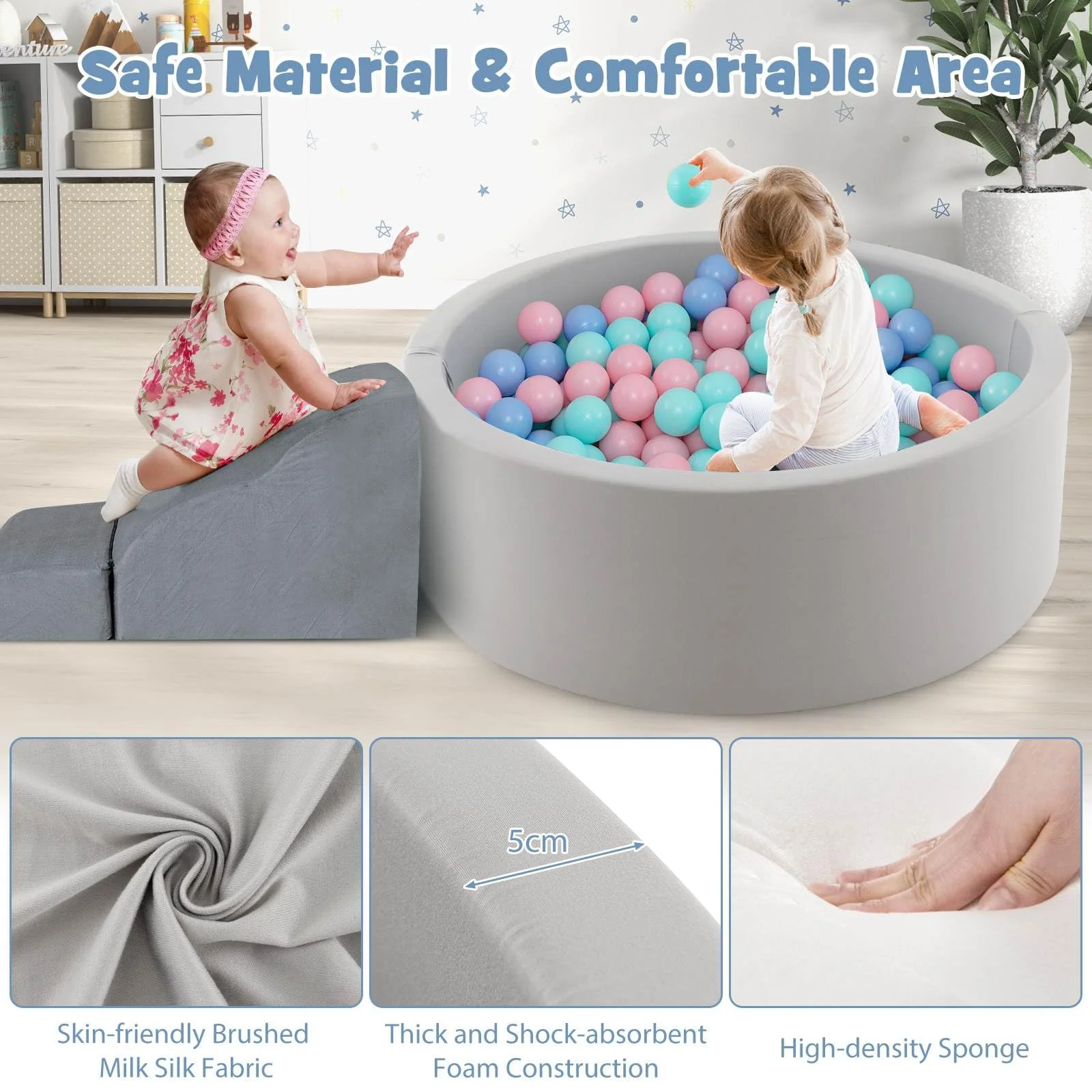 BABY JOY Foam Ball Pit for Kids, Soft Round Ball Pool Playpen Fence with 200 Ocean Balls & Storage Bag - Image 9