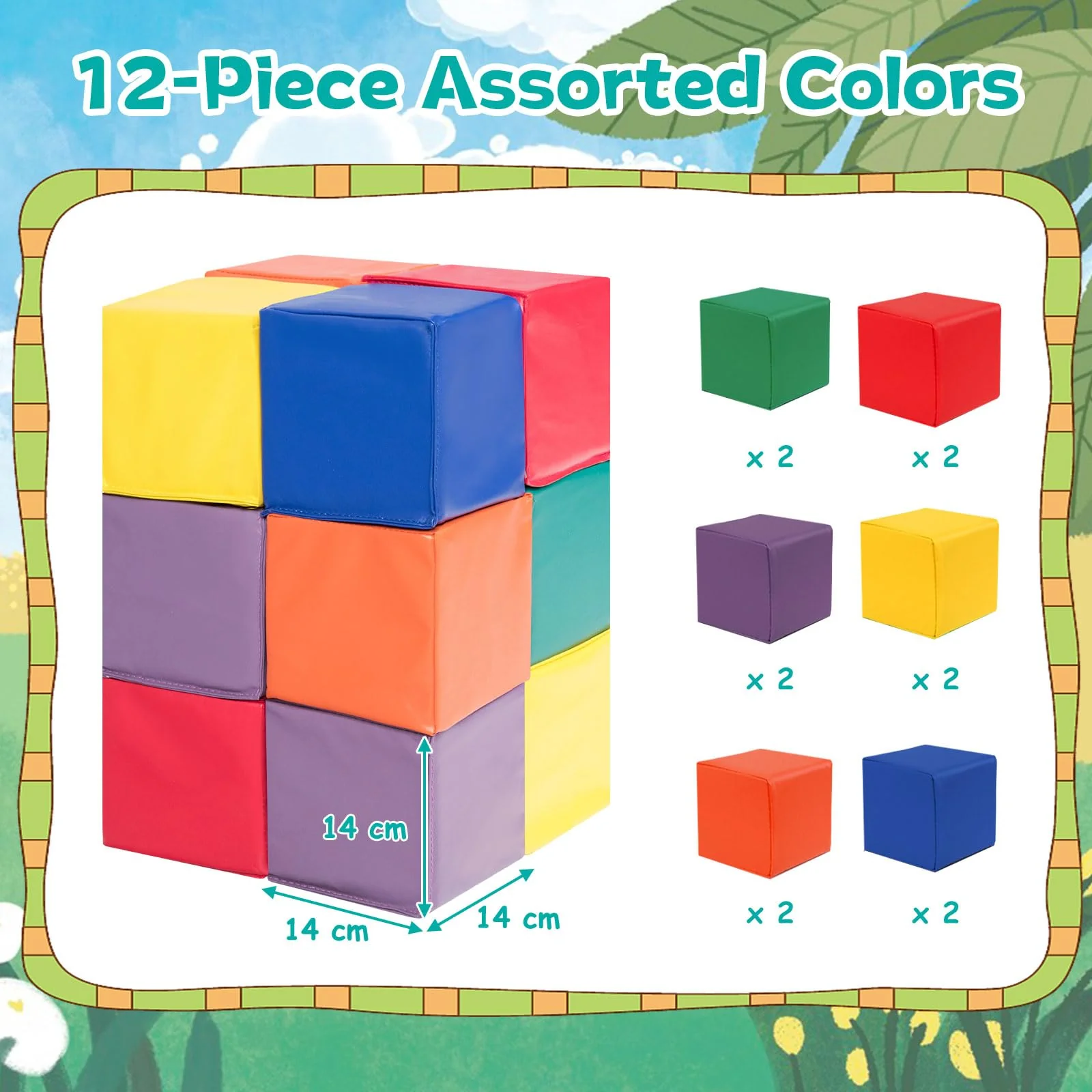 BABY JOY Foam Building Blocks, 12-Piece 14 CM Colorful Stacking Climbing Foam Cubes Play Set for Kids - Image 7