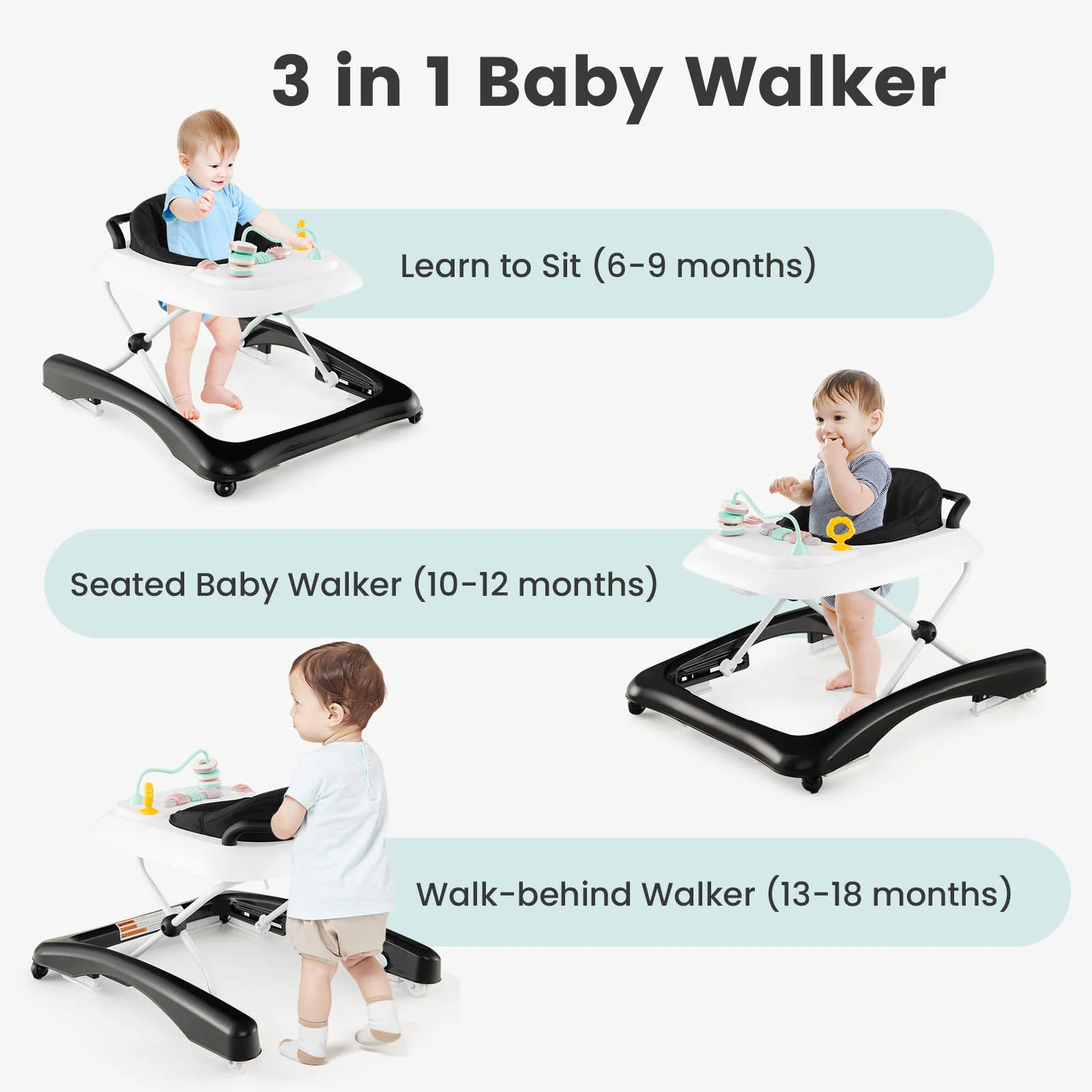 BABY JOY Foldable 3 in 1 Baby Walker Adjustable Toddler Walker Activity Center - Image 4