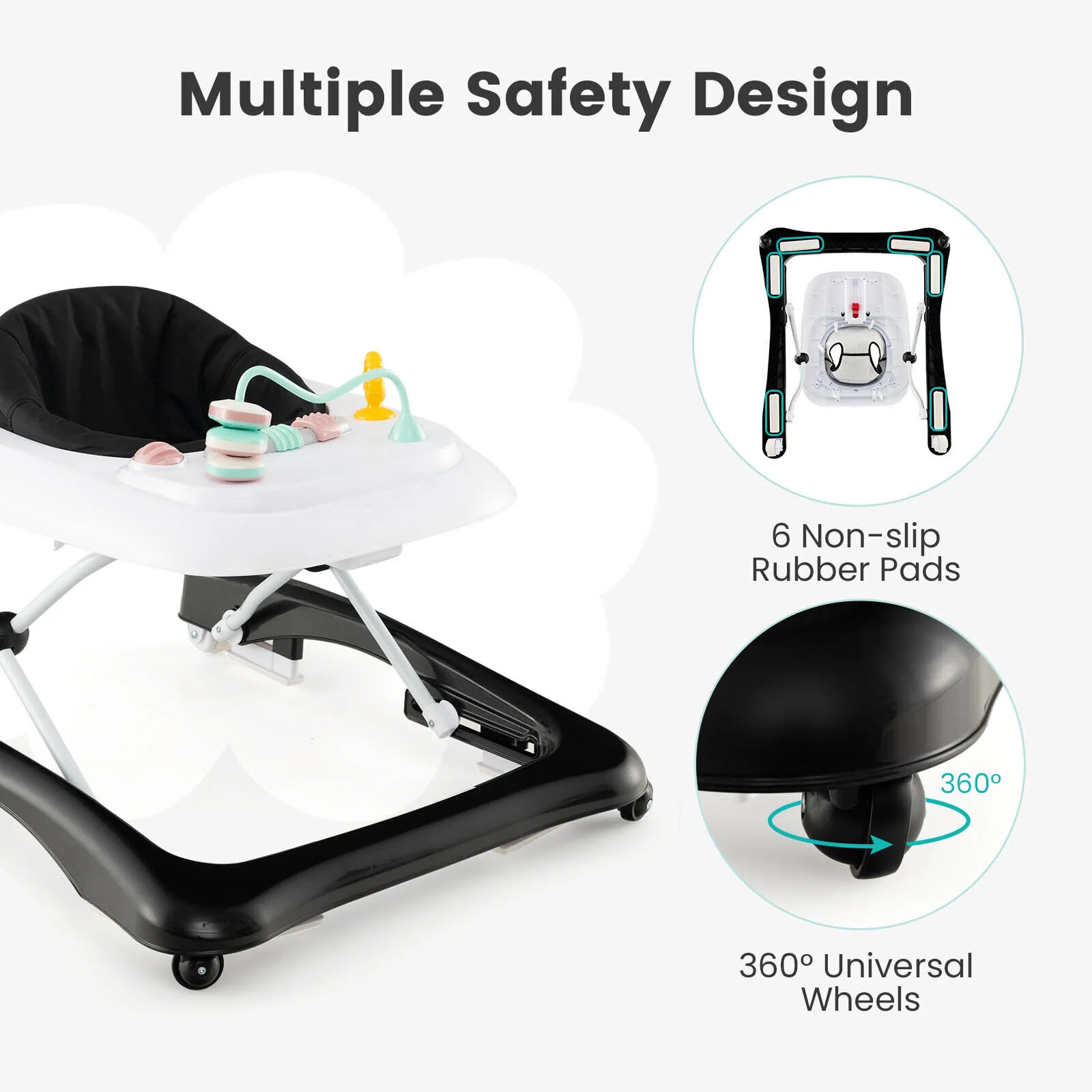 BABY JOY Foldable 3 in 1 Baby Walker Adjustable Toddler Walker Activity Center - Image 5