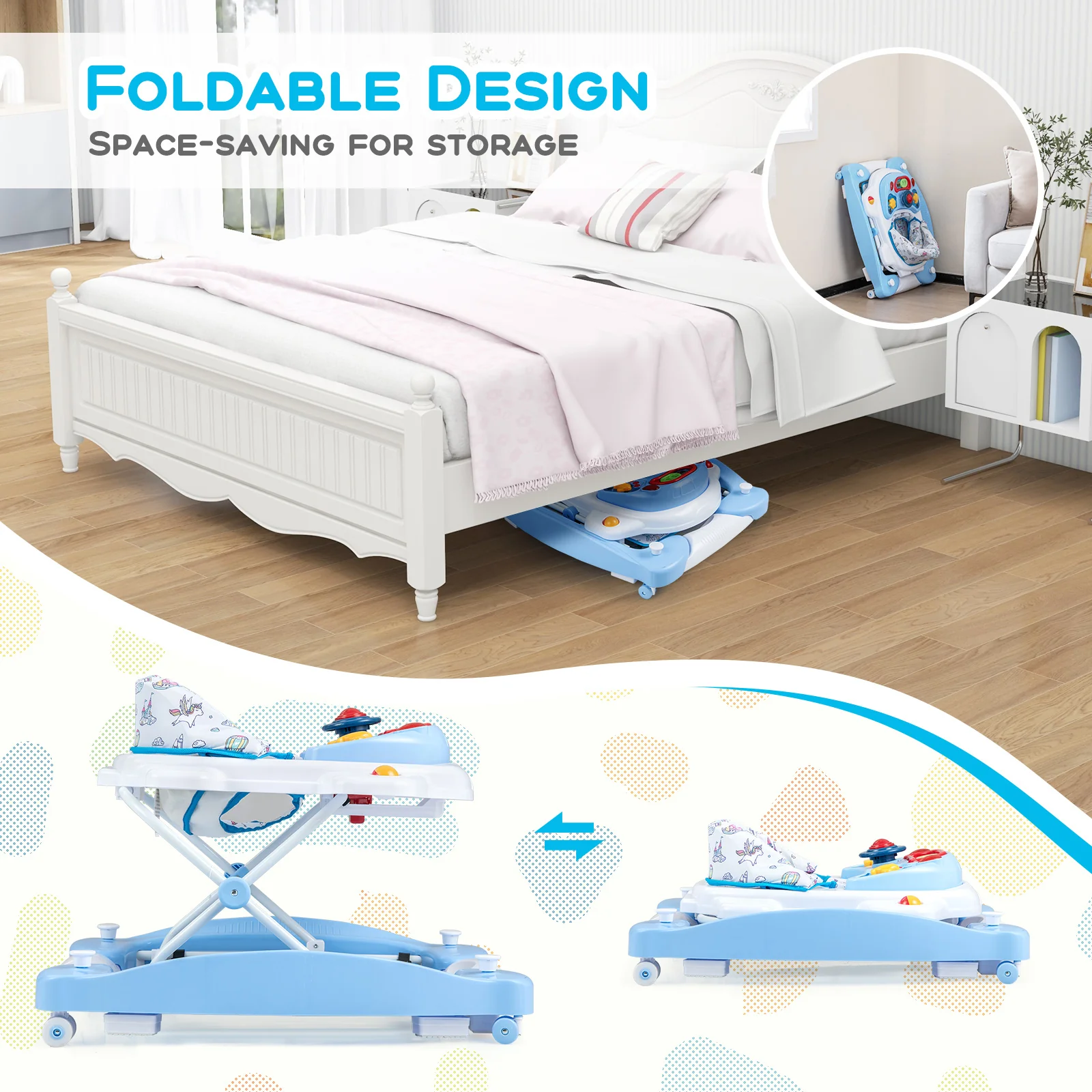 BABY JOY Foldable 6 in 1 Baby Walker Adjustable Toddler Walker Activity Center - Image 4