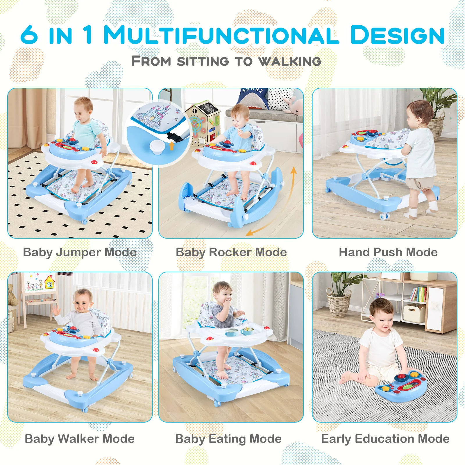 BABY JOY Foldable 6 in 1 Baby Walker Adjustable Toddler Walker Activity Center - Image 5