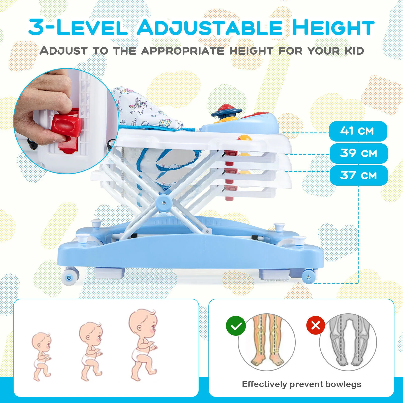 BABY JOY Foldable 6 in 1 Baby Walker Adjustable Toddler Walker Activity Center - Image 9