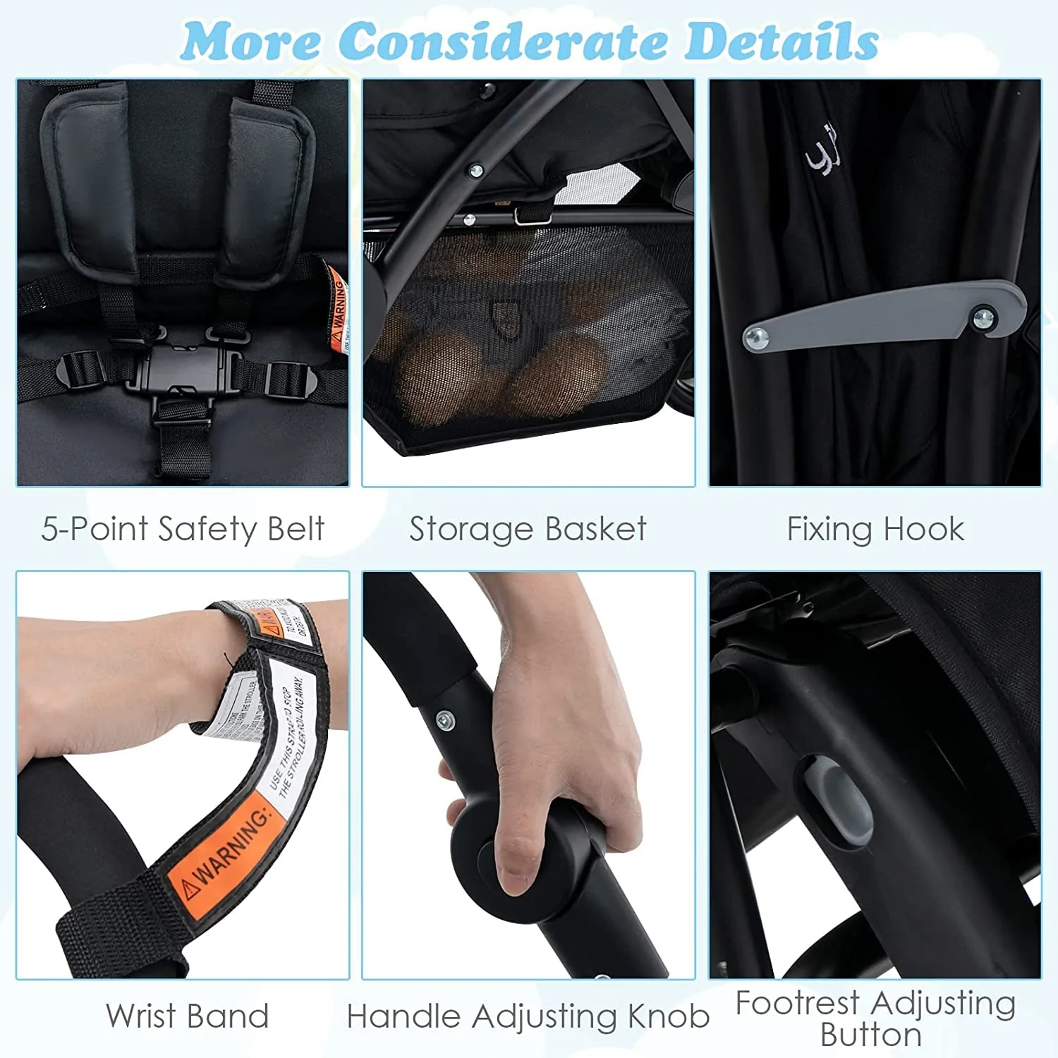 BABY JOY Foldable Tandem Stroller, Twin Pram - Image 7