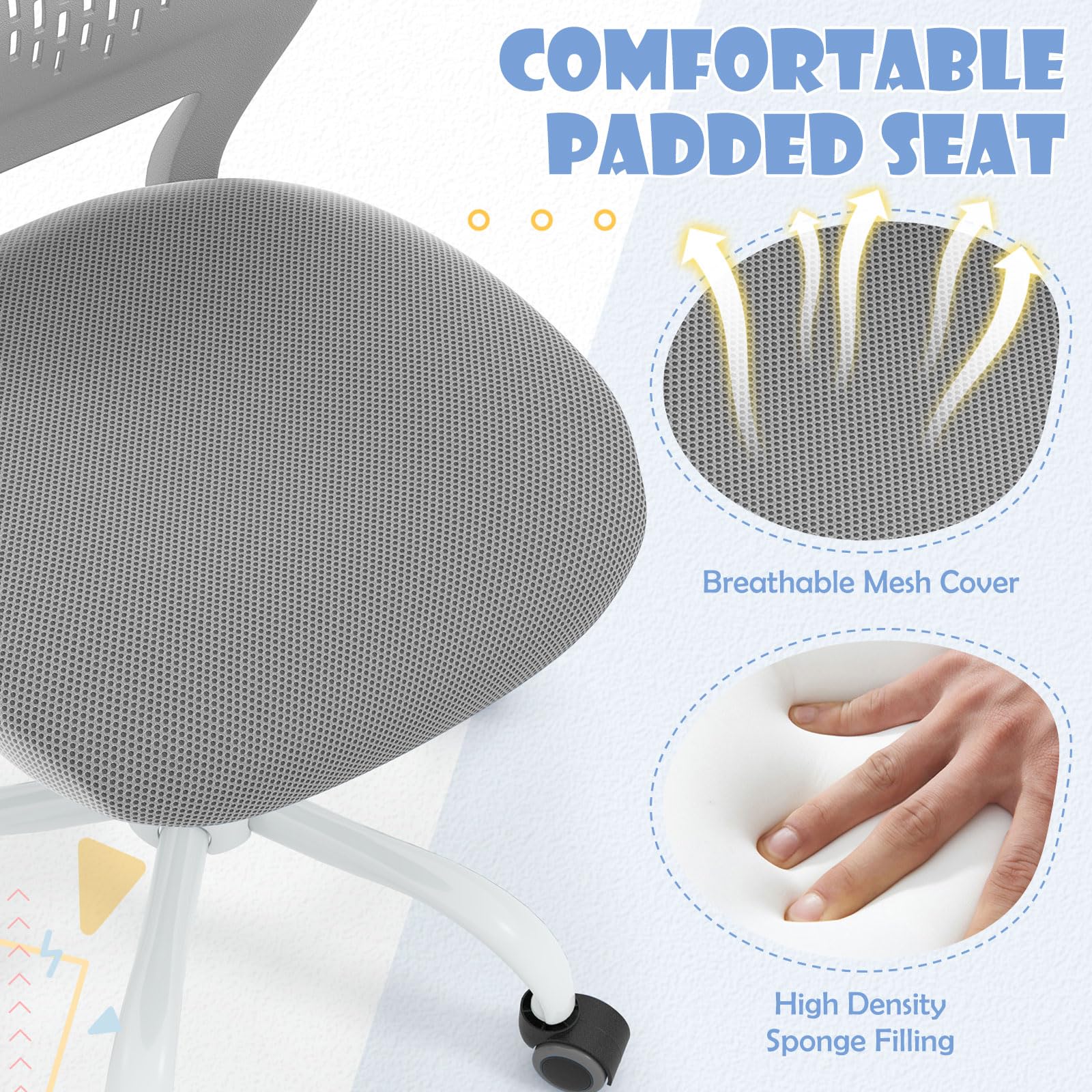 BABY JOY Height-Adjustable Ergonomic Kids Desk Chair, Kids Mesh Computer Chair - Image 6