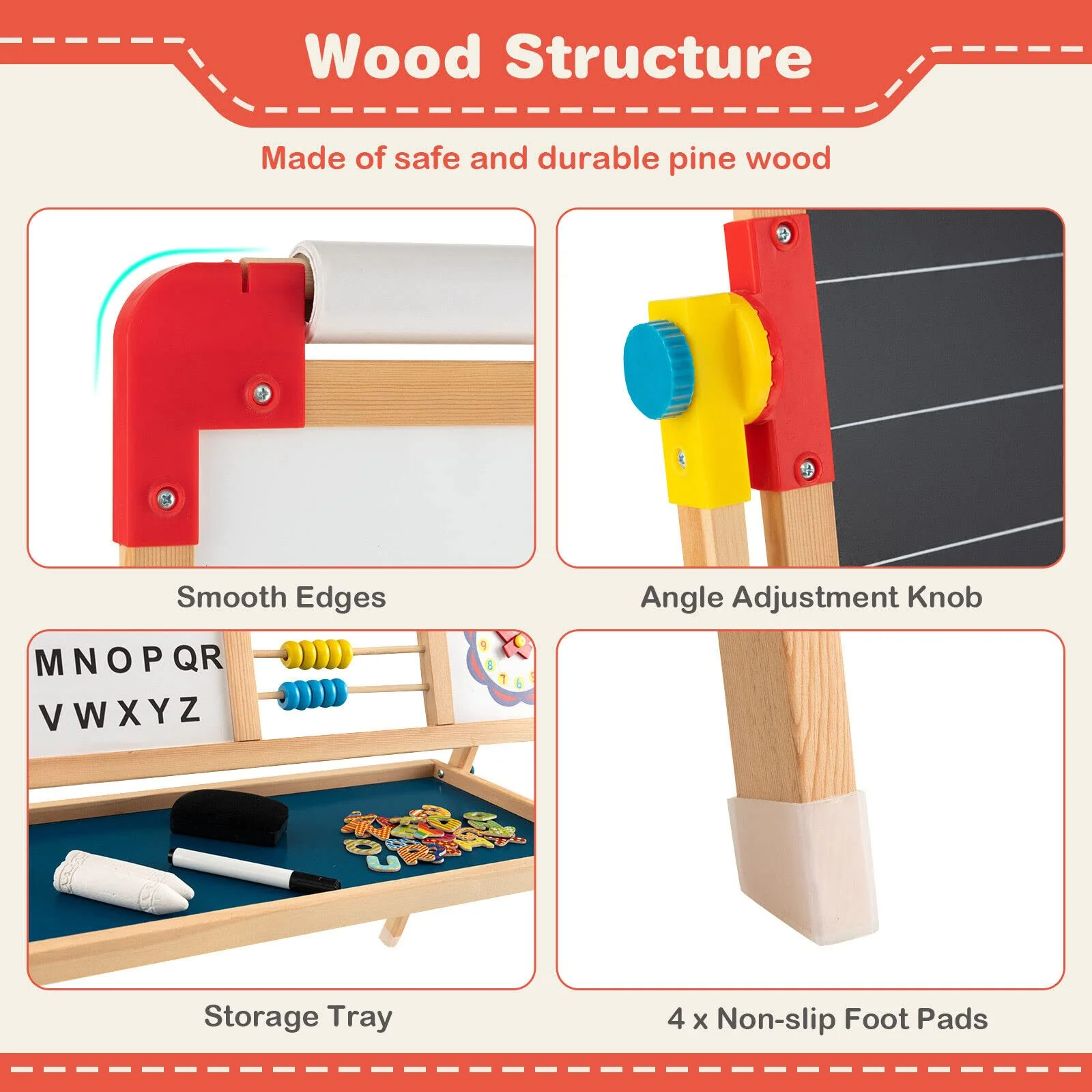 BABY JOY Kids Art Easel, 3 in 1 Wooden Art Easel for Toddlers w/Whiteboard, Chalkboard, Paper Roll - Image 3