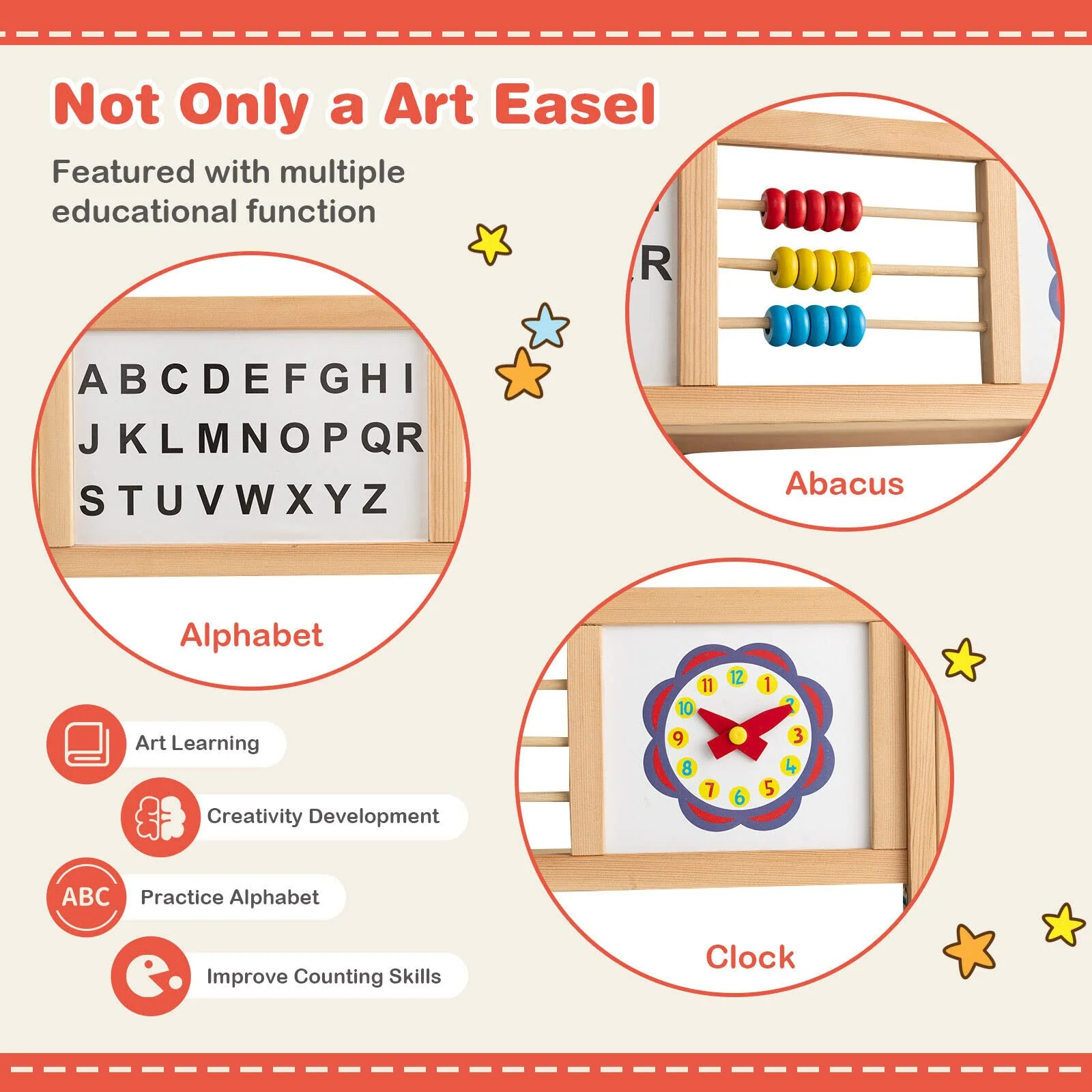 BABY JOY Kids Art Easel, 3 in 1 Wooden Art Easel for Toddlers w/Whiteboard, Chalkboard, Paper Roll - Image 8