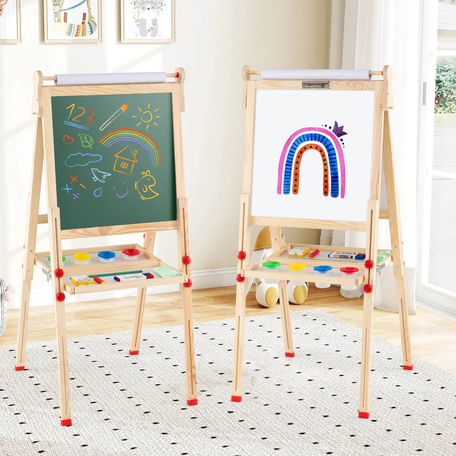 BABY JOY Kids Art Easel, Wooden Foldable Double-Sided Chalkboard Whiteboard w/Board Eraser - Image 10