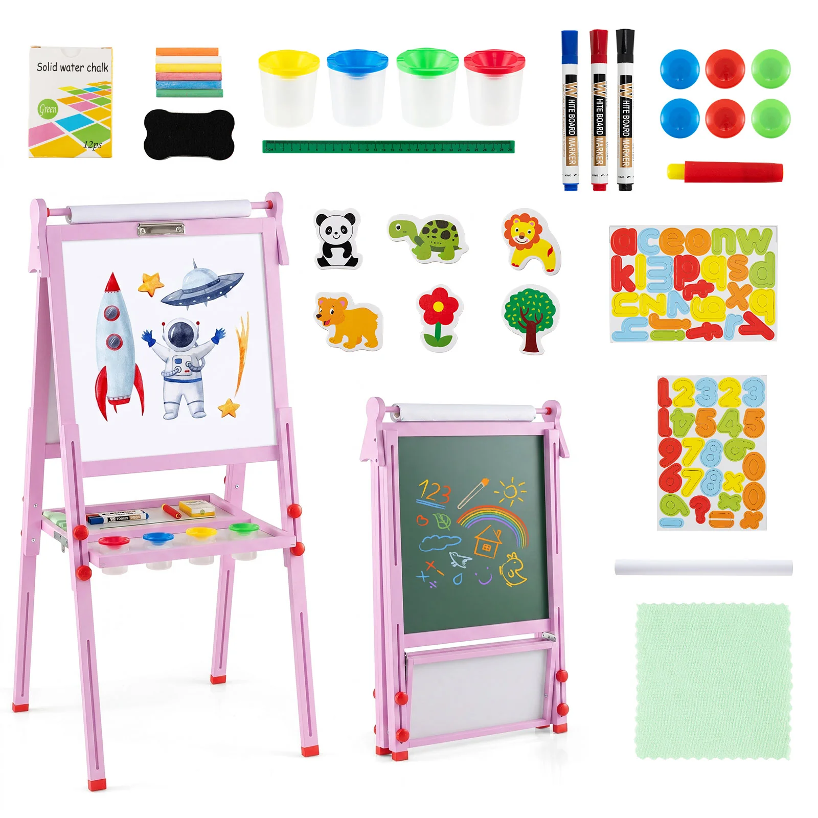 BABY JOY Kids Art Easel, Wooden Foldable Double-Sided Chalkboard Whiteboard w/Board Eraser - Image 11