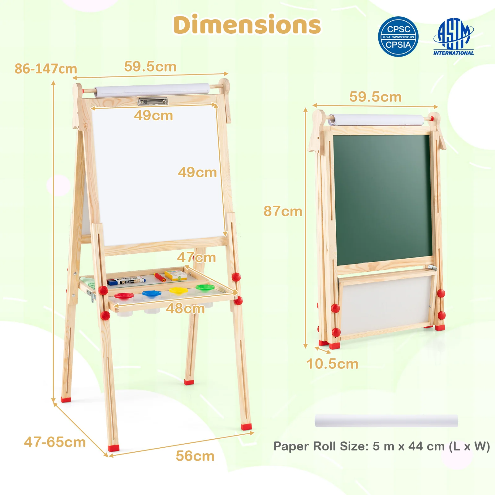 BABY JOY Kids Art Easel, Wooden Foldable Double-Sided Chalkboard Whiteboard w/Board Eraser - Image 3