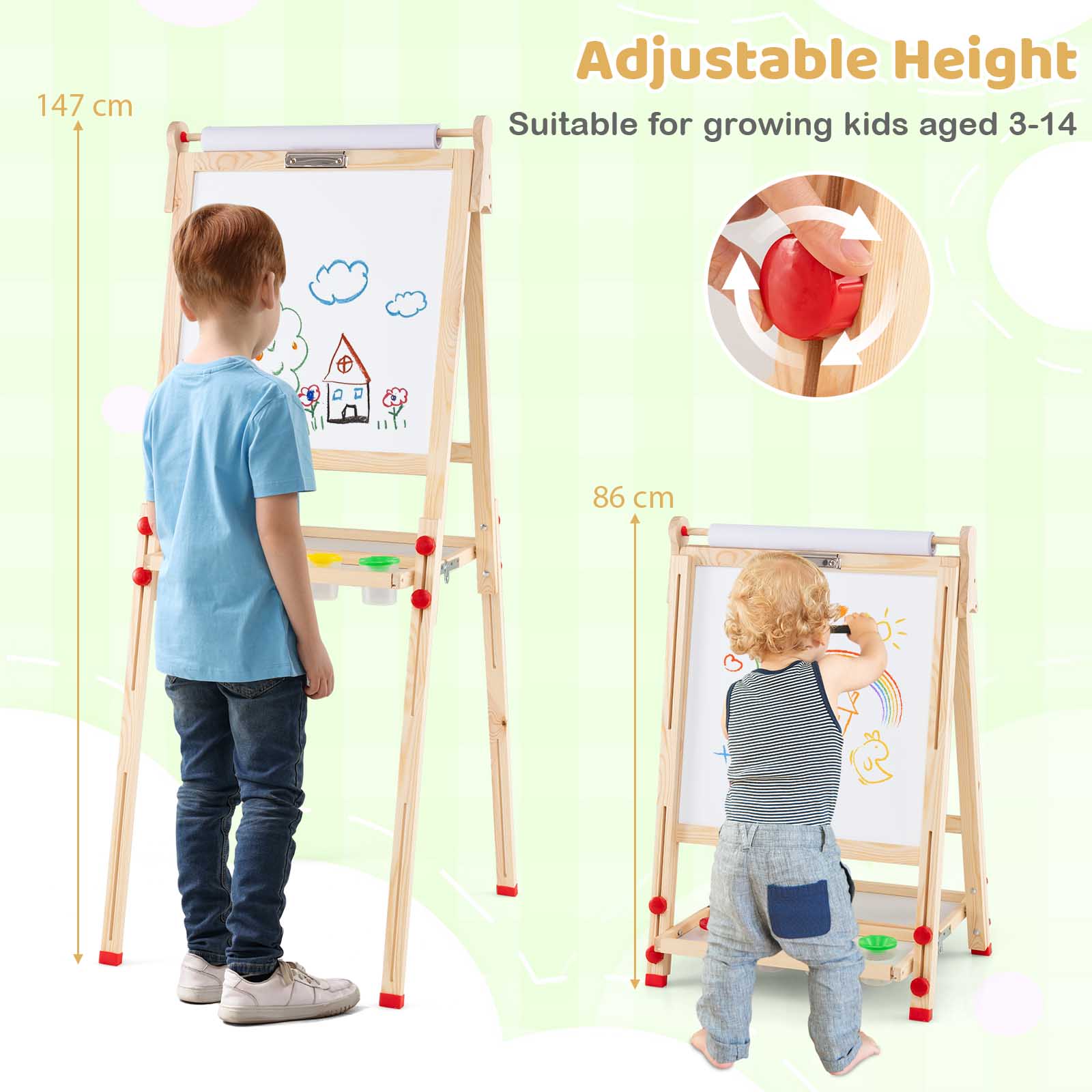 BABY JOY Kids Art Easel, Wooden Foldable Double-Sided Chalkboard Whiteboard w/Board Eraser - Image 9