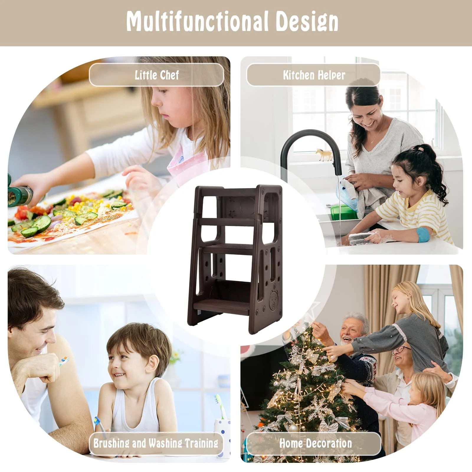 BABY JOY Kids Kitchen Step Stool, Toddler Step Ladder w/ 3 Adjustable Heights, Non-Slip Design & Safety Handles - Image 7