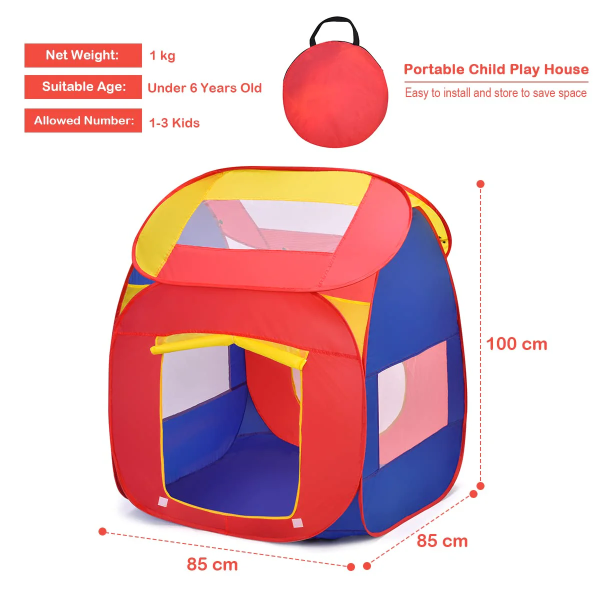 BABY JOY Kids Play House, Children Pop Up Toys Play Tent with 100 Ocean Balls & Carry Bag - Image 9