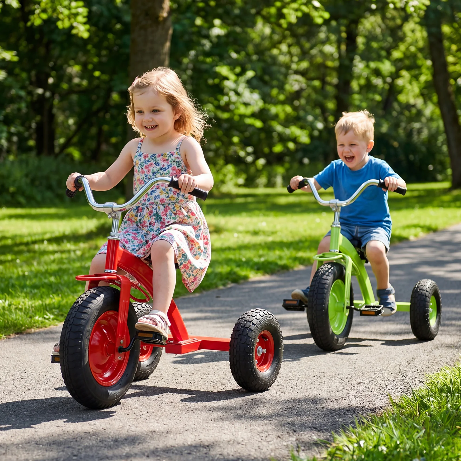 BABY JOY Kids Tricycle, 15-Inch Front Wheel Trike with Carbon Steel Frame, Inflatable Rubber Tires - Image 2
