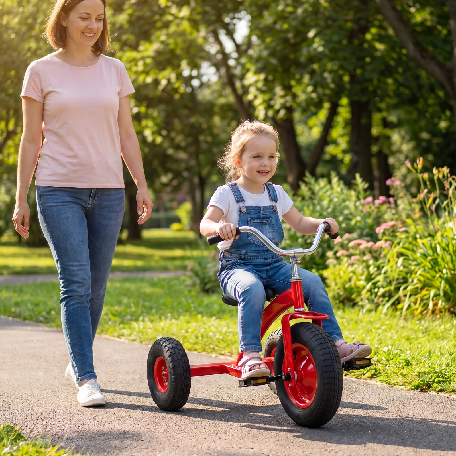 BABY JOY Kids Tricycle, 15-Inch Front Wheel Trike with Carbon Steel Frame, Inflatable Rubber Tires - Image 3
