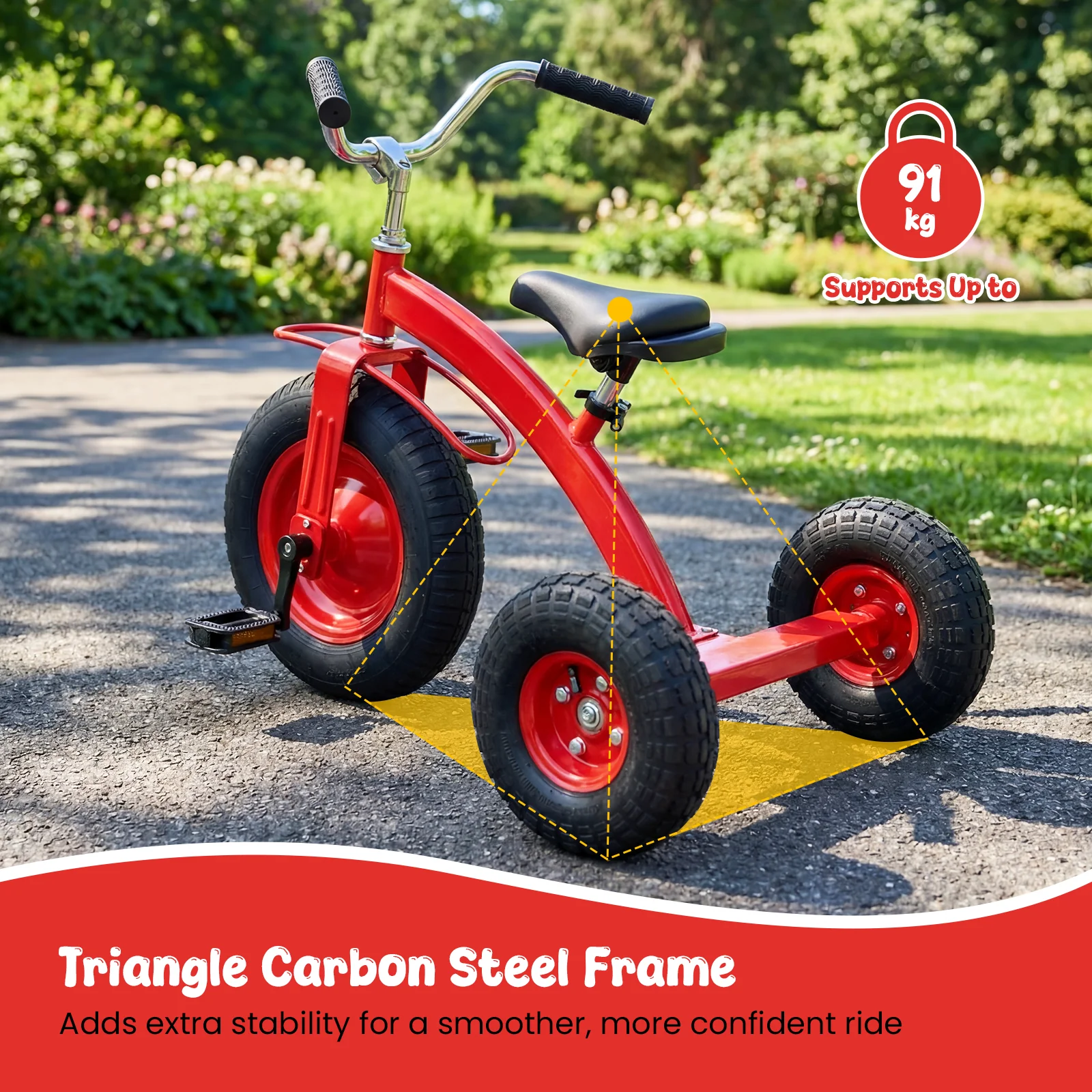 BABY JOY Kids Tricycle, 15-Inch Front Wheel Trike with Carbon Steel Frame, Inflatable Rubber Tires - Image 8