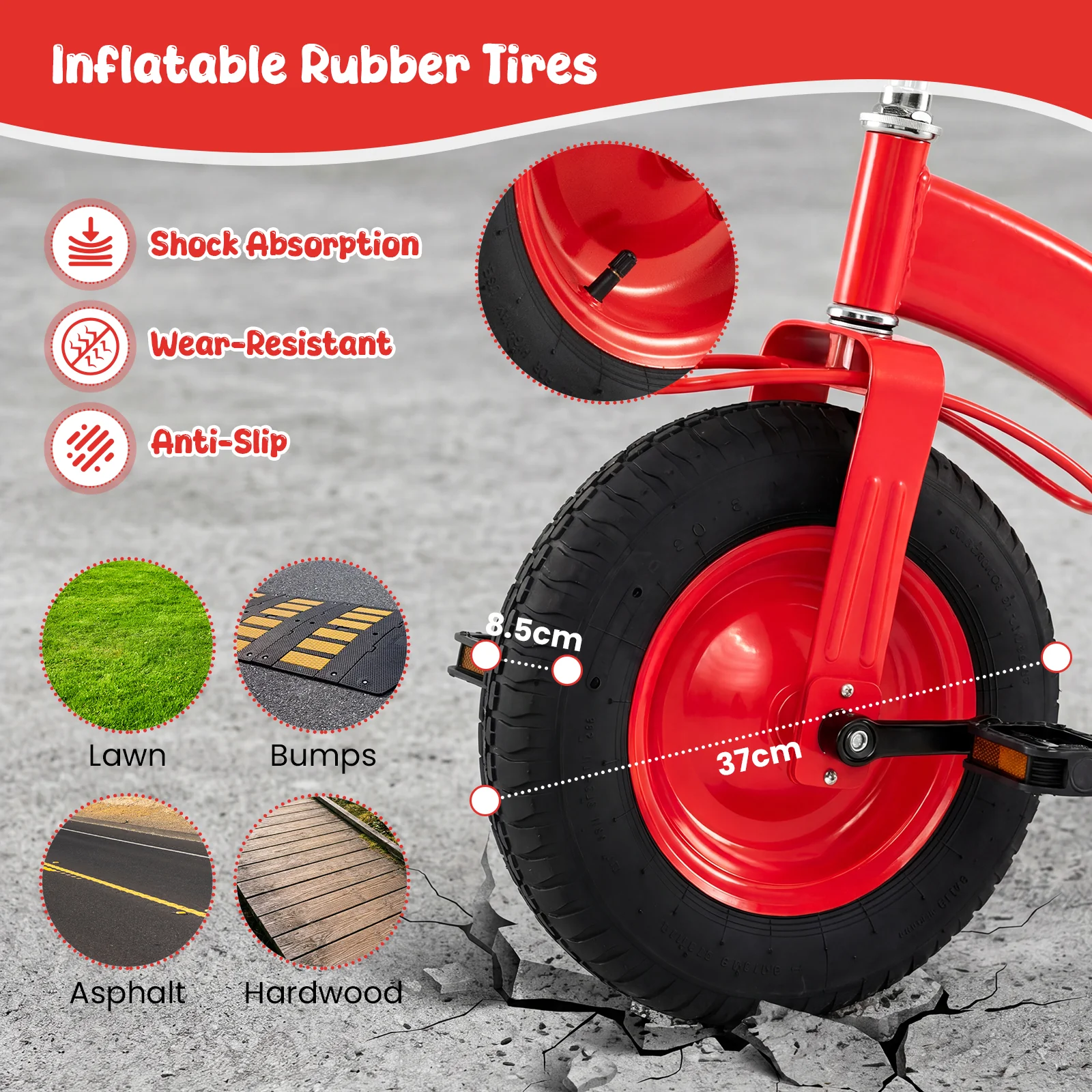BABY JOY Kids Tricycle, 15-Inch Front Wheel Trike with Carbon Steel Frame, Inflatable Rubber Tires - Image 9