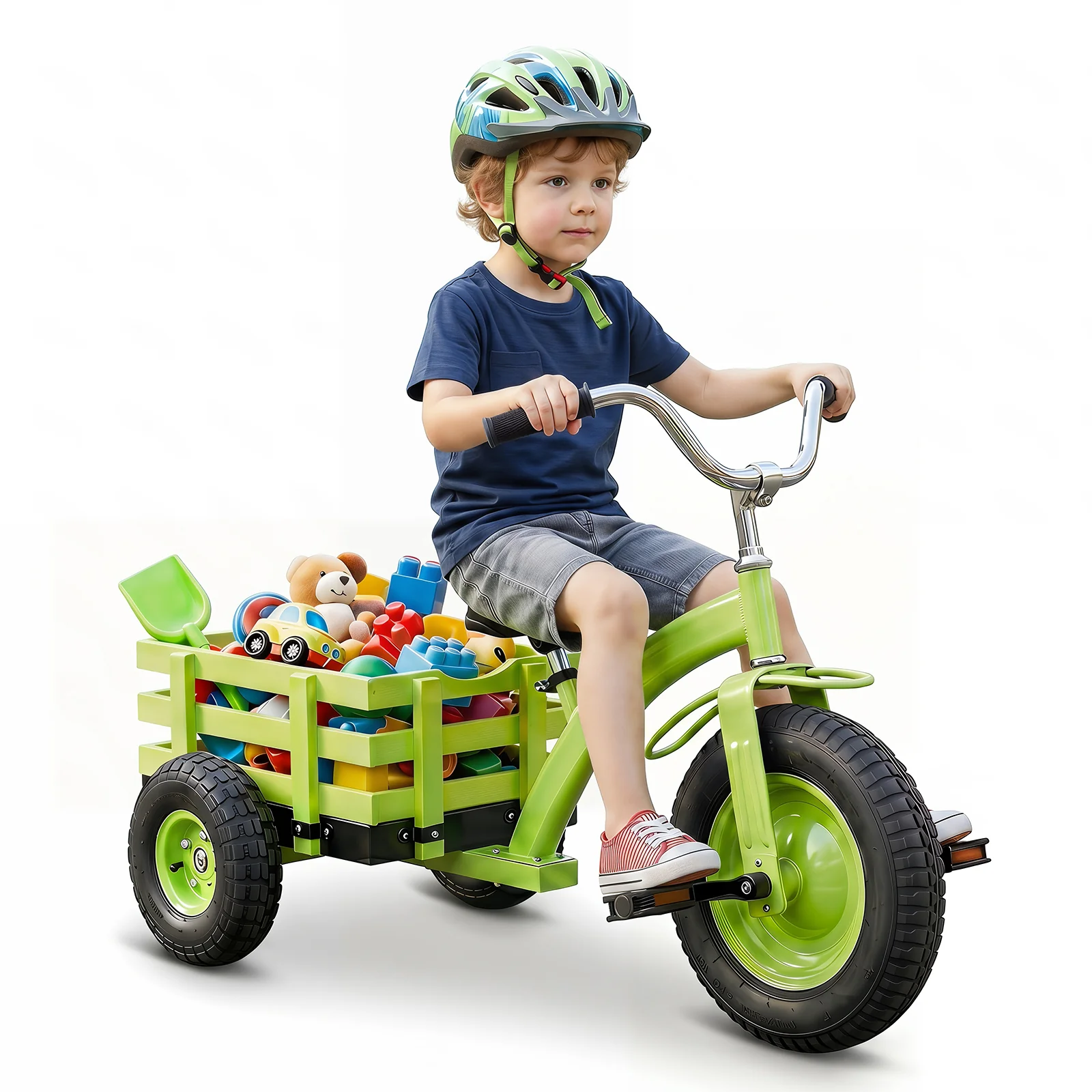 BABY JOY Kids Tricycle with Storage Basket, 15-Inch Front Wheel Trike w/ Carbon Steel Frame, Inflatable Rubber Tires - Image 10