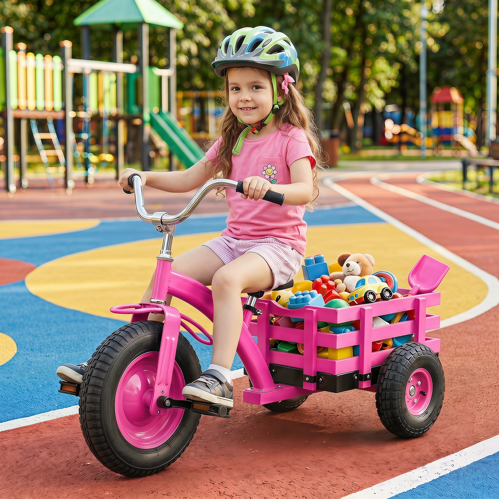 BABY JOY Kids Tricycle with Storage Basket, 15-Inch Front Wheel Trike w/ Carbon Steel Frame, Inflatable Rubber Tires - Image 2