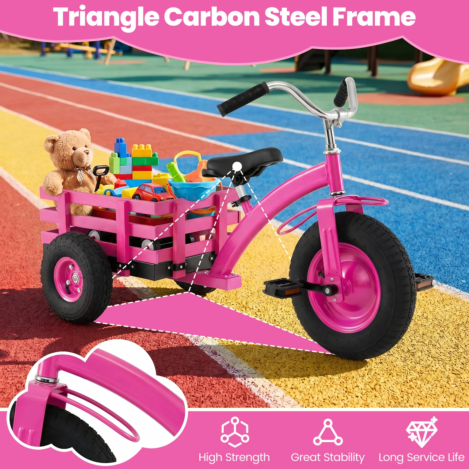 BABY JOY Kids Tricycle with Storage Basket, 15-Inch Front Wheel Trike w/ Carbon Steel Frame, Inflatable Rubber Tires - Image 3