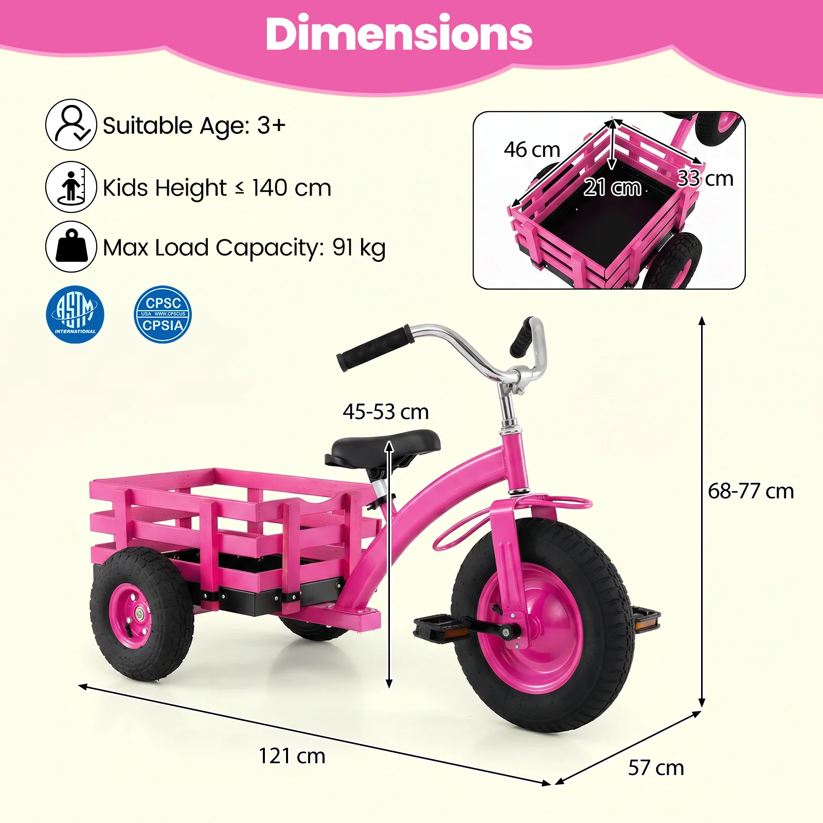 BABY JOY Kids Tricycle with Storage Basket, 15-Inch Front Wheel Trike w/ Carbon Steel Frame, Inflatable Rubber Tires - Image 7